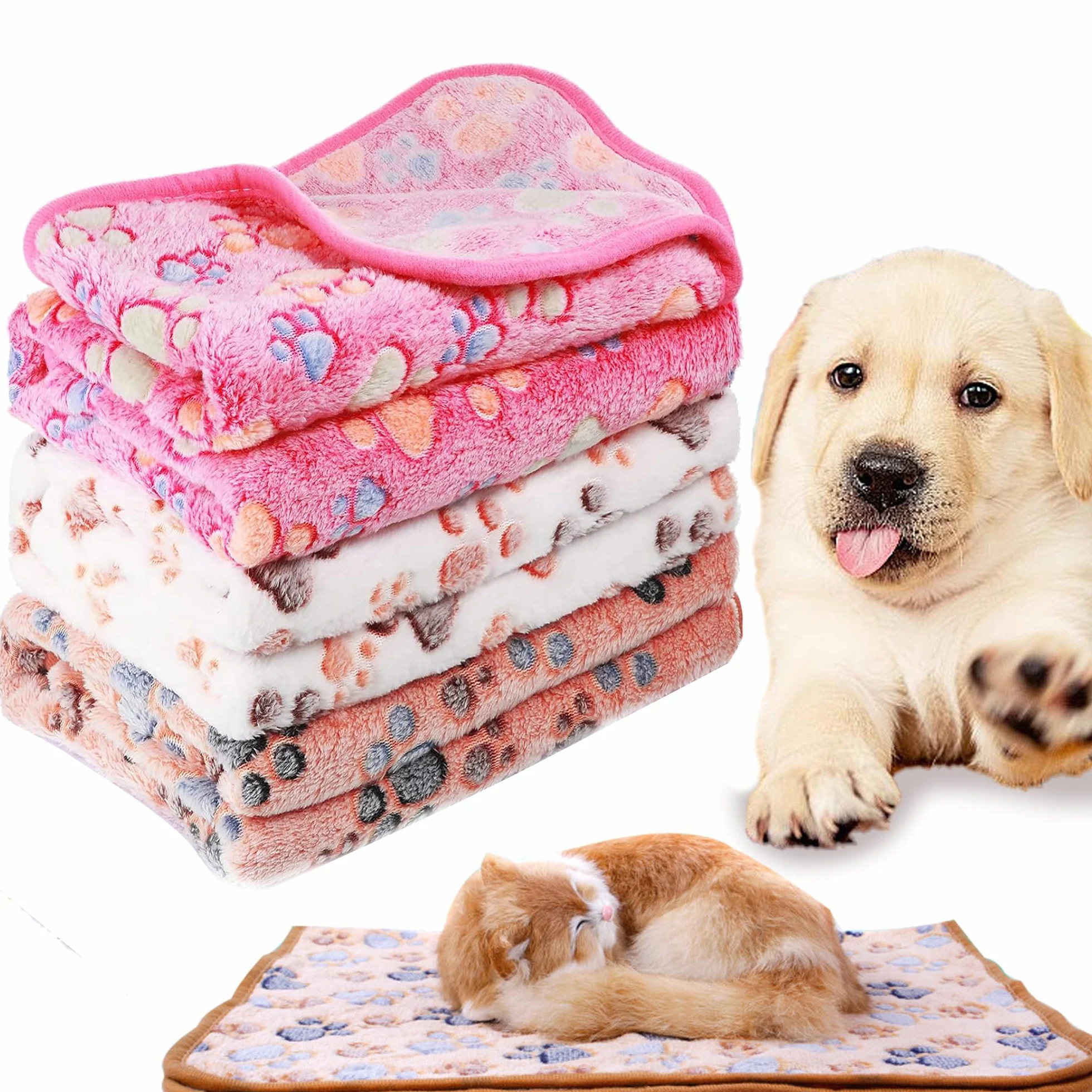 Lot de 3 couvertures en polaire pour animal de compagnie 76 x 104 cm Blanc crème Rose Marron