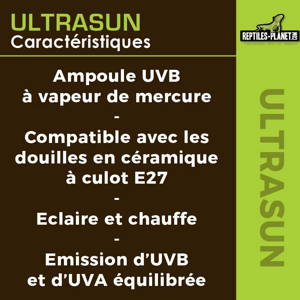Reptiles Planet Ultrasun 100 W Ampoule UVA UVB pour Reptiles