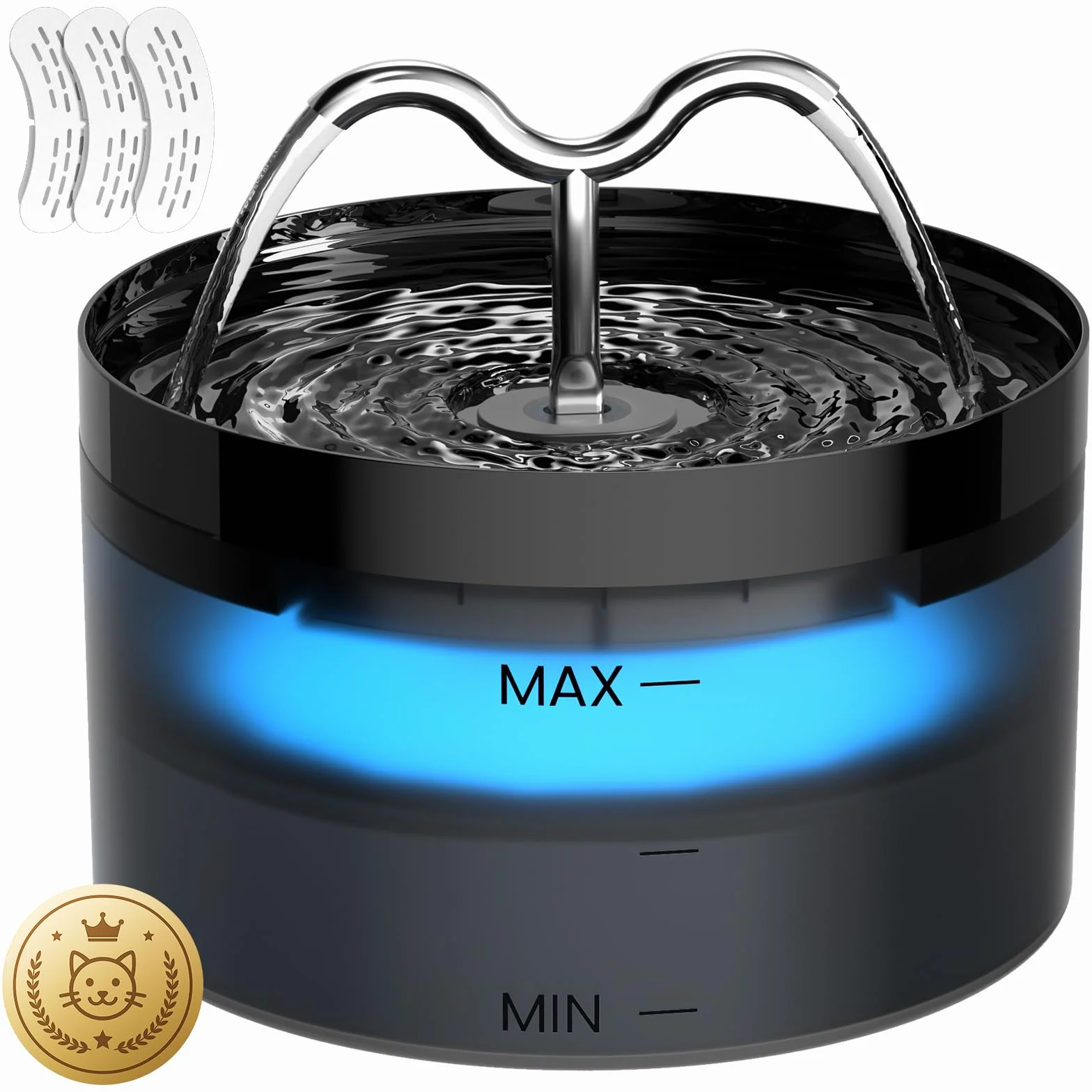 Fontaine à Eau Chat 2.1L avec Lampe LED et Pompe Silencieuse, Distributeur pour Chien, 3 Filtres et Éponges Inclus