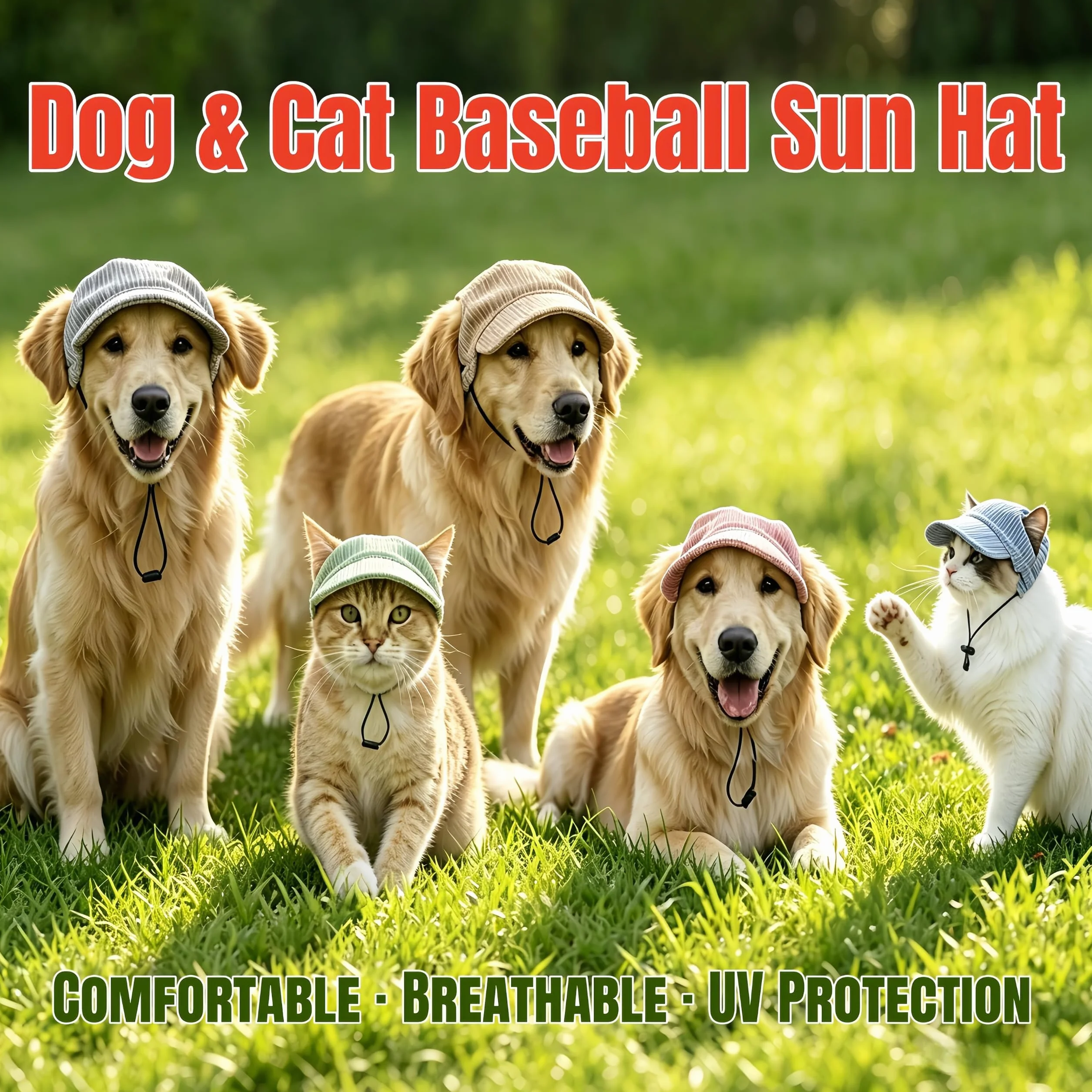 Casquette de baseball pour animaux de compagnie avec trous d'oreilles - Chapeau multicolore pour chien & chat, chapeau de soleil pour chien pour été & automne, casquette de baseball pour chien