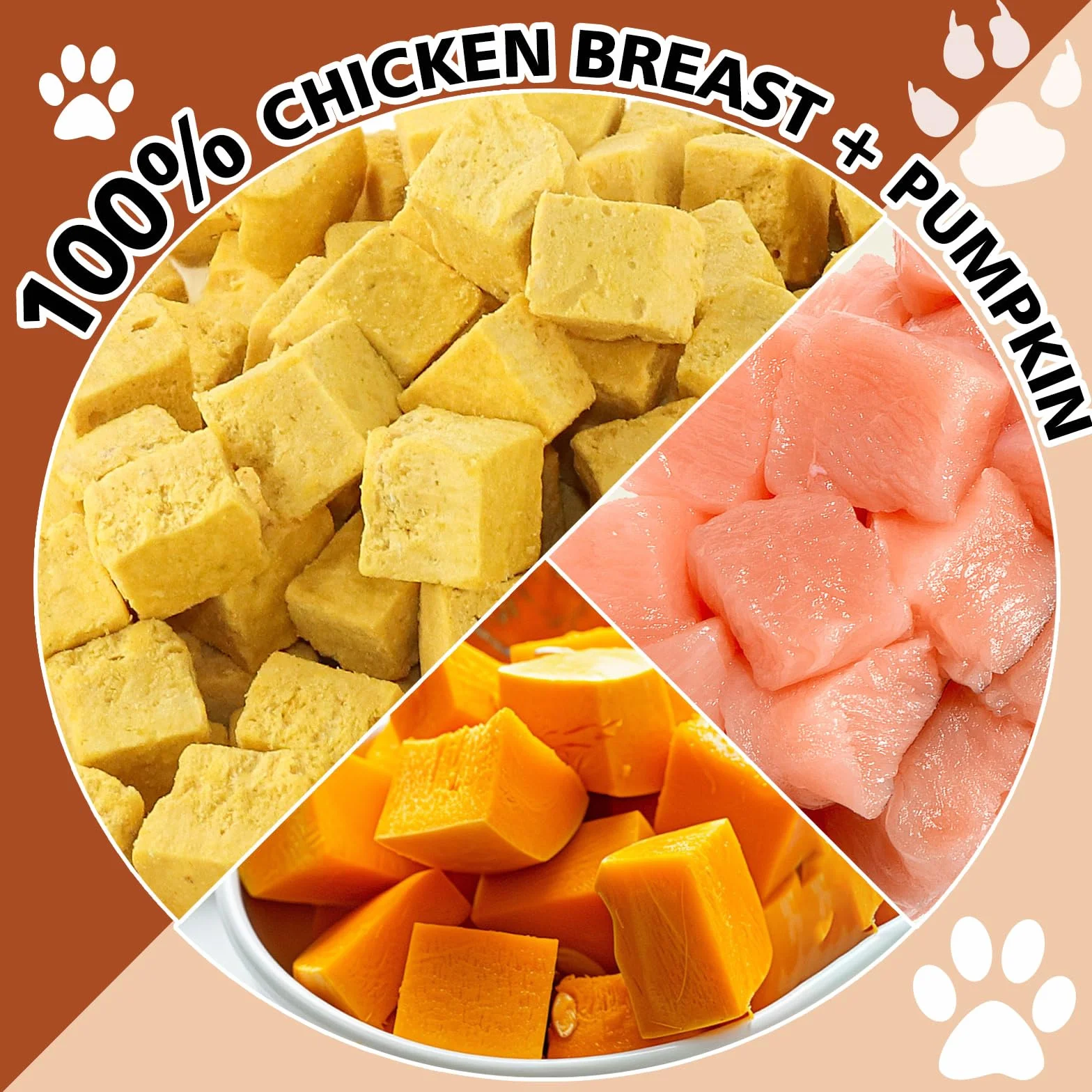 Friandises Lyophilisées pour Chats et Chiens 100g 100% Poulet et Potiron Riche en Protéines sans Additifs
