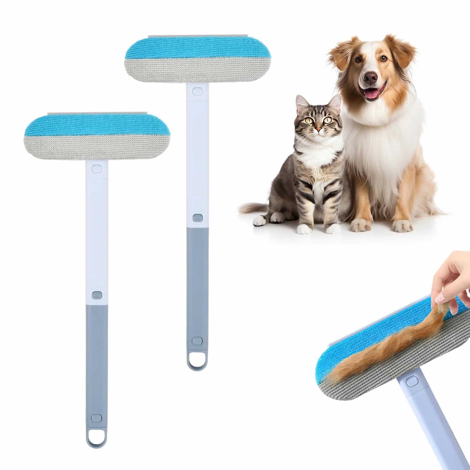 Brosses Anti Poils Animaux 4 en 1, Brosse Réutilisable Long Manche pour Chien Chat, Outil Nettoyage Canapé Tapis