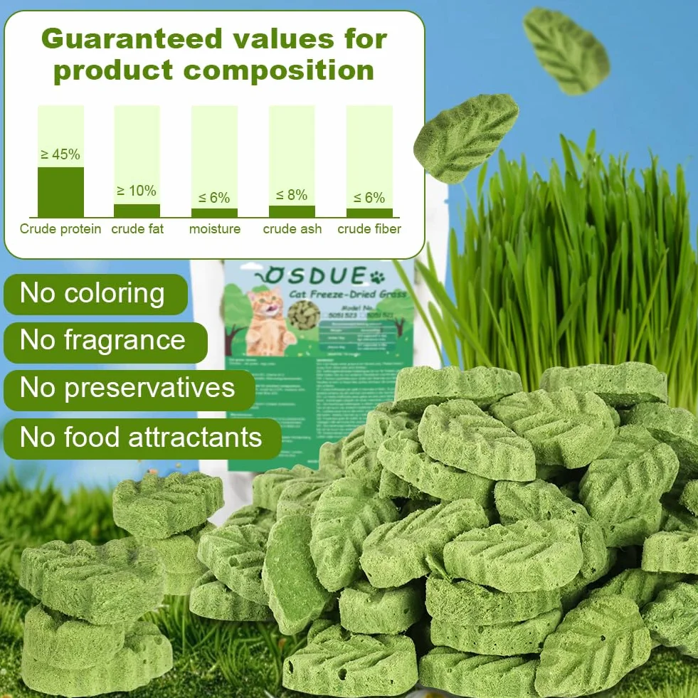 Bâton d'herbe à Chat 100g Feuilles lyophilisé Comestible Nettoyage des Dents Élimination des Boules de Poils pour Chat