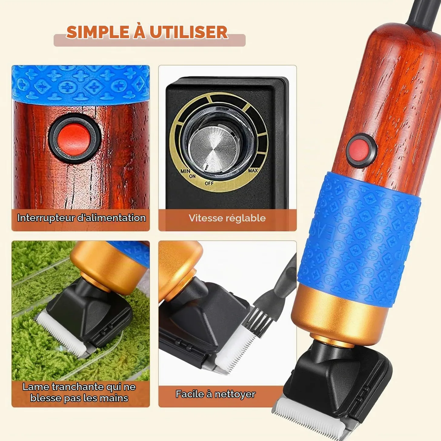 Tondeuse à Tapis Électrique 200W Vitesse Réglable pour Moquette, Tufting et Soins des Animaux