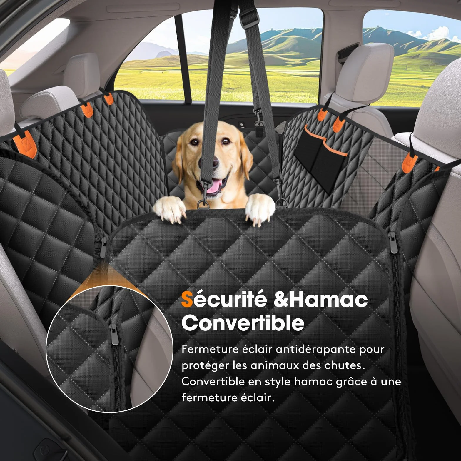 JOEJOY Housses de Siège Auto pour Chien Antidérapant Imperméable Protege Banquette Arrière Noir