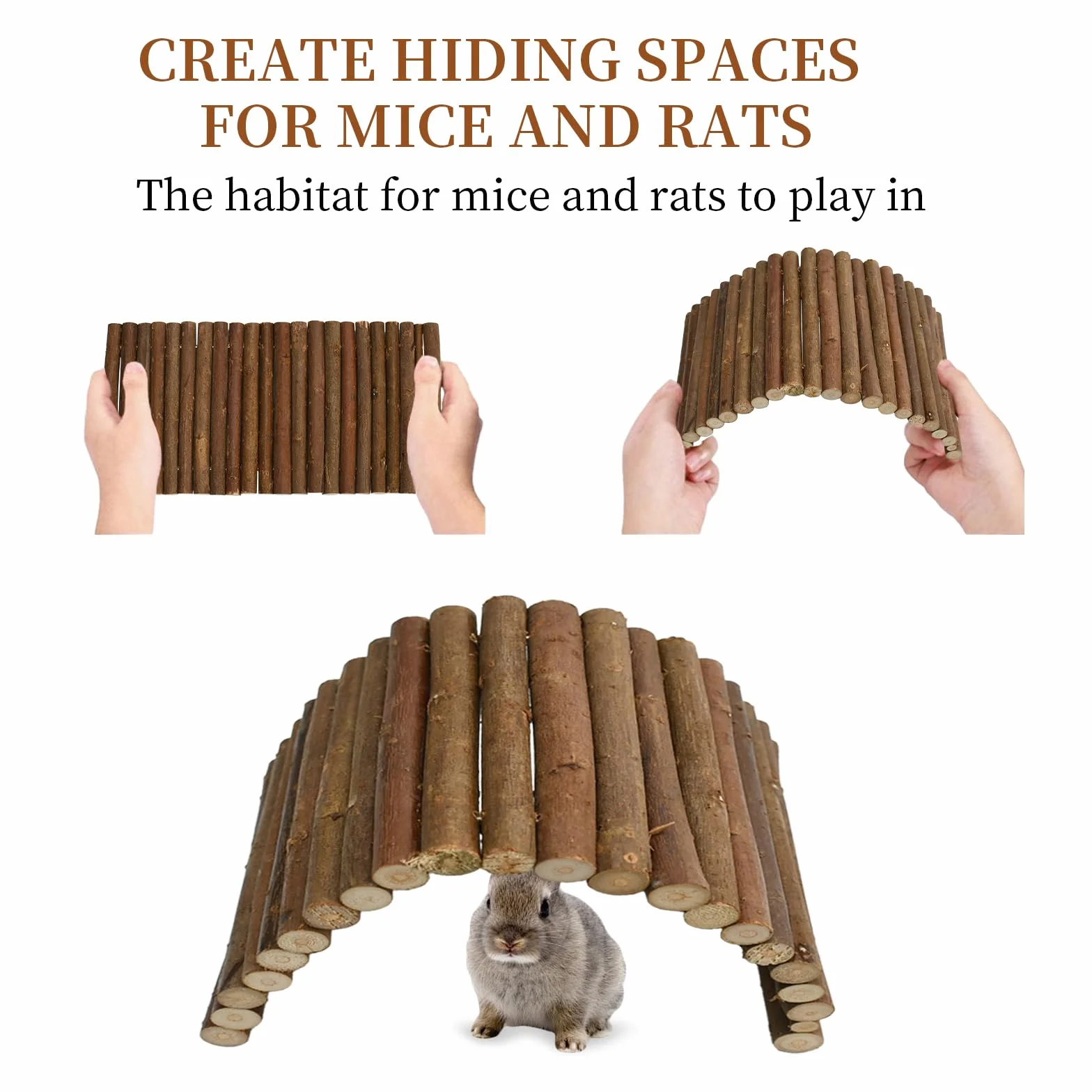 Accessoires Lapin Hamster en Bois Naturel, Pont Tunnel Flexible pour Rongeurs, Jouet pour Cage Lapin