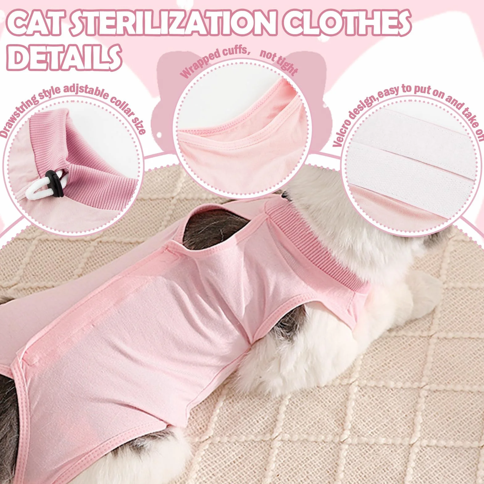 KAIYAYA Gilet de Récupération Chat 2-4kg, Body Post Opératoire Femelle, Restauration Professionnelle pour Abdominaux et Plaies (Rose)