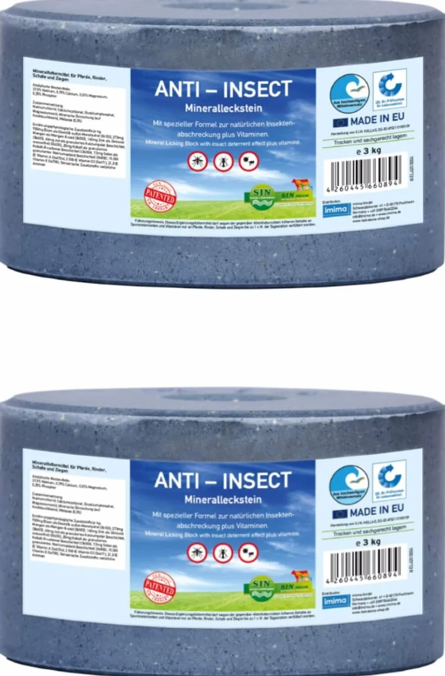 Pierre à lécher minérale Cheval Anti-Insect 2 x 3kg - Pierre à sel pour Chevaux Moutons Chèvres Gibier Boeuf