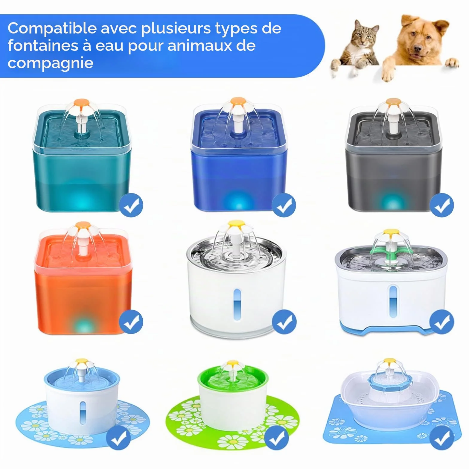 Pompe de Rechange pour Chat Fontaine à Eau en Acier Inoxydable Ultra silencieuse avec LED USB