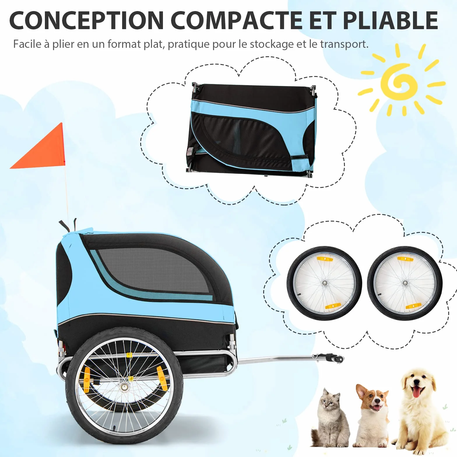 COSTWAY Poussette de Transport pour Chien Pliable Oxford Canvas avec Toit Ouvrant 40 kg