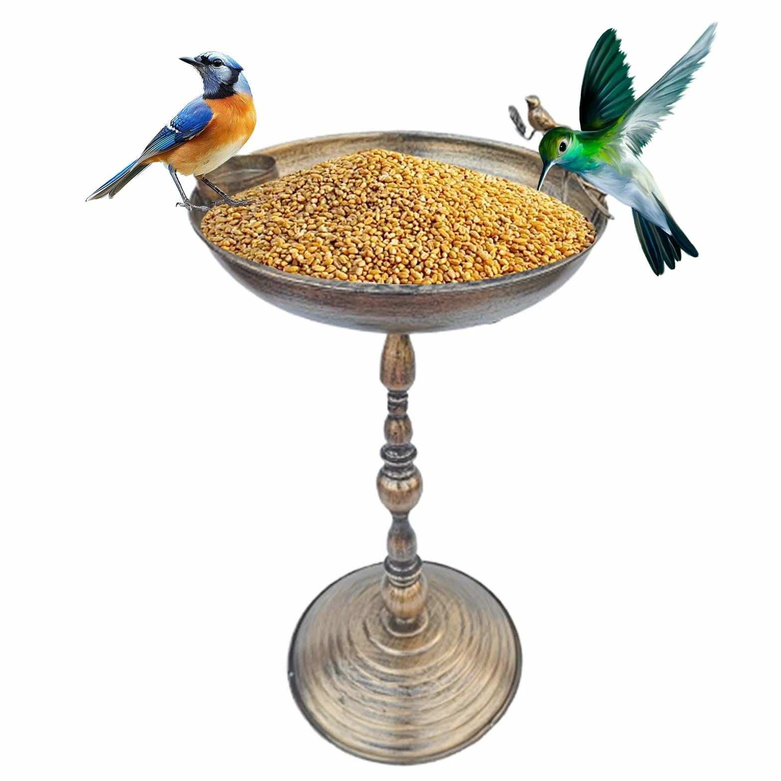 Bain d'oiseaux Extérieur | Fontaine À Oiseaux sur Pied pour Jardin - Bassin en Fer Forgé avec Plateau De Nourriture, Décoration pour Terrasse, Jardin, Balcon Et Cour