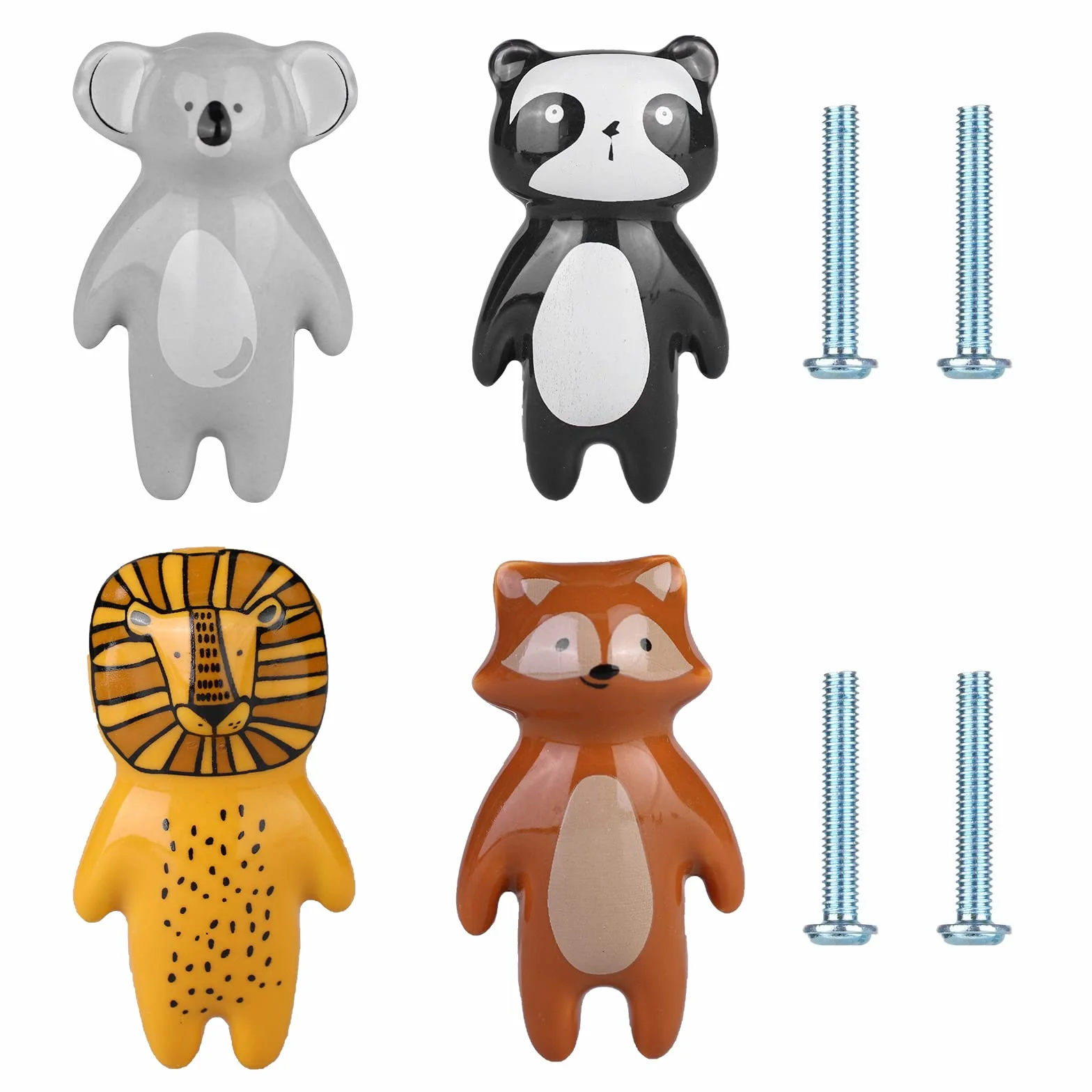 Boutons d'Armoire Animaux en Céramique 4 Pièces Poignées Tiroir Placard Dessin Animé