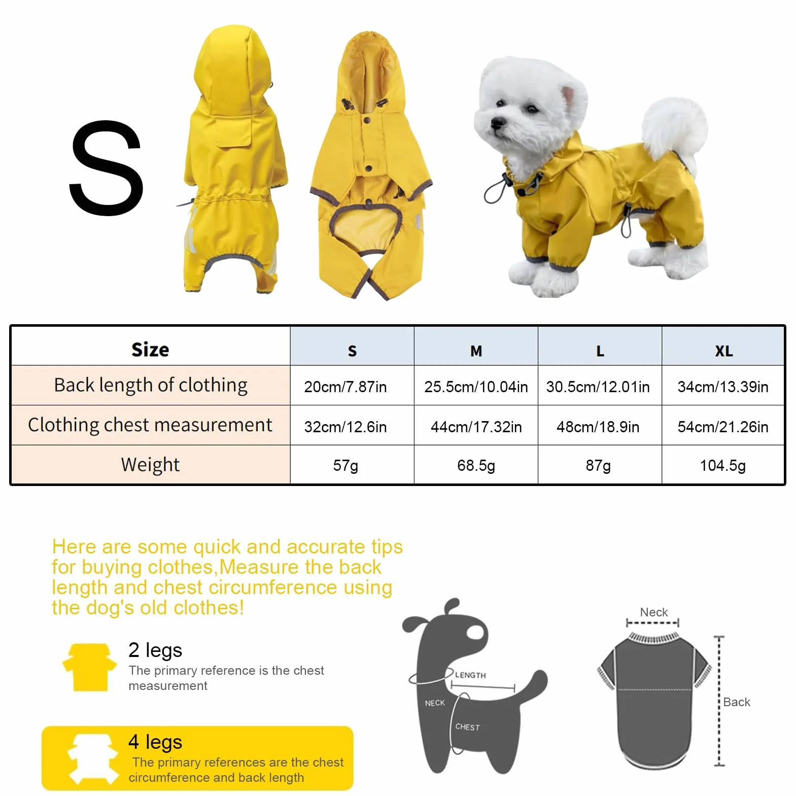 Veste Imperméable pour Chien - Manteau de Pluie Ajustable Jaune avec Capuche