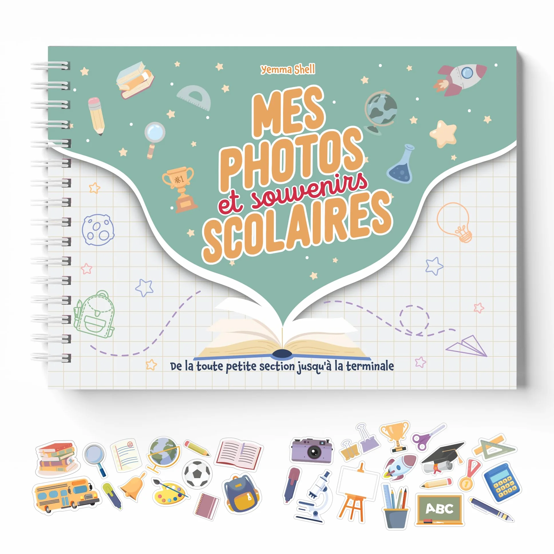Album photo de classe souvenirs scolaires maternelle lycée 77 pages stickers vert
