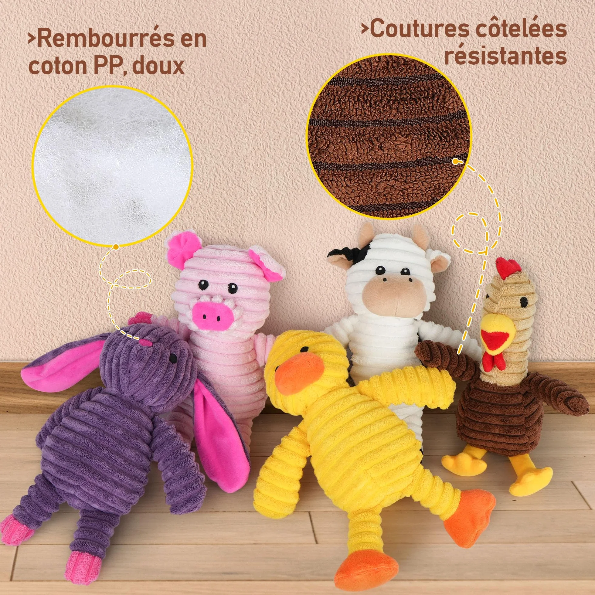 PrimePets Lot de 5 Jouets en Peluche pour Chiens, Jouets à Mâcher Couineur Interactifs Durable