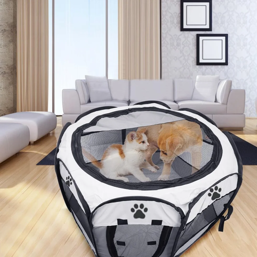 Parc Pliable pour Animaux de Compagnie 74x74x43cm Enclos Portable pour Chats Chiens Lapins Petits Animaux Gris