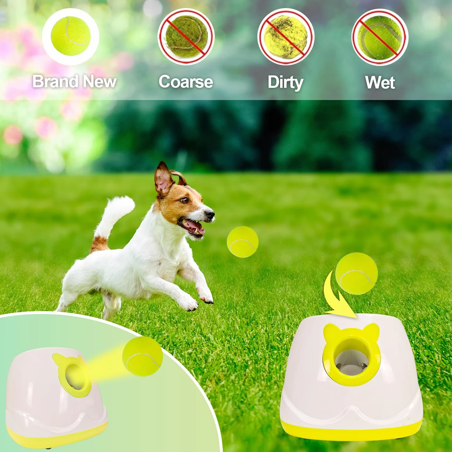 Lanceur de balle automatique pour chien - Jouet interactif pour chien - Balle de tir (jaune)