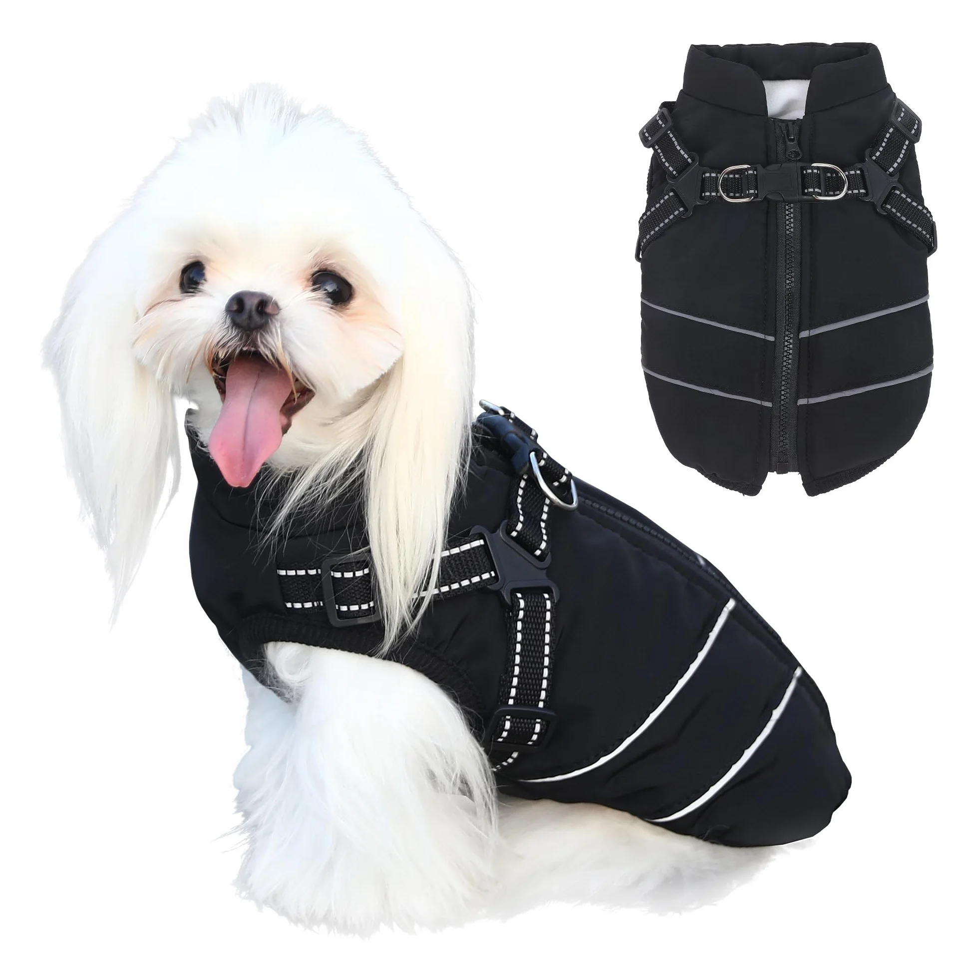 Manteau chien hiver imperméable harnais veste chaude polaire noir XL