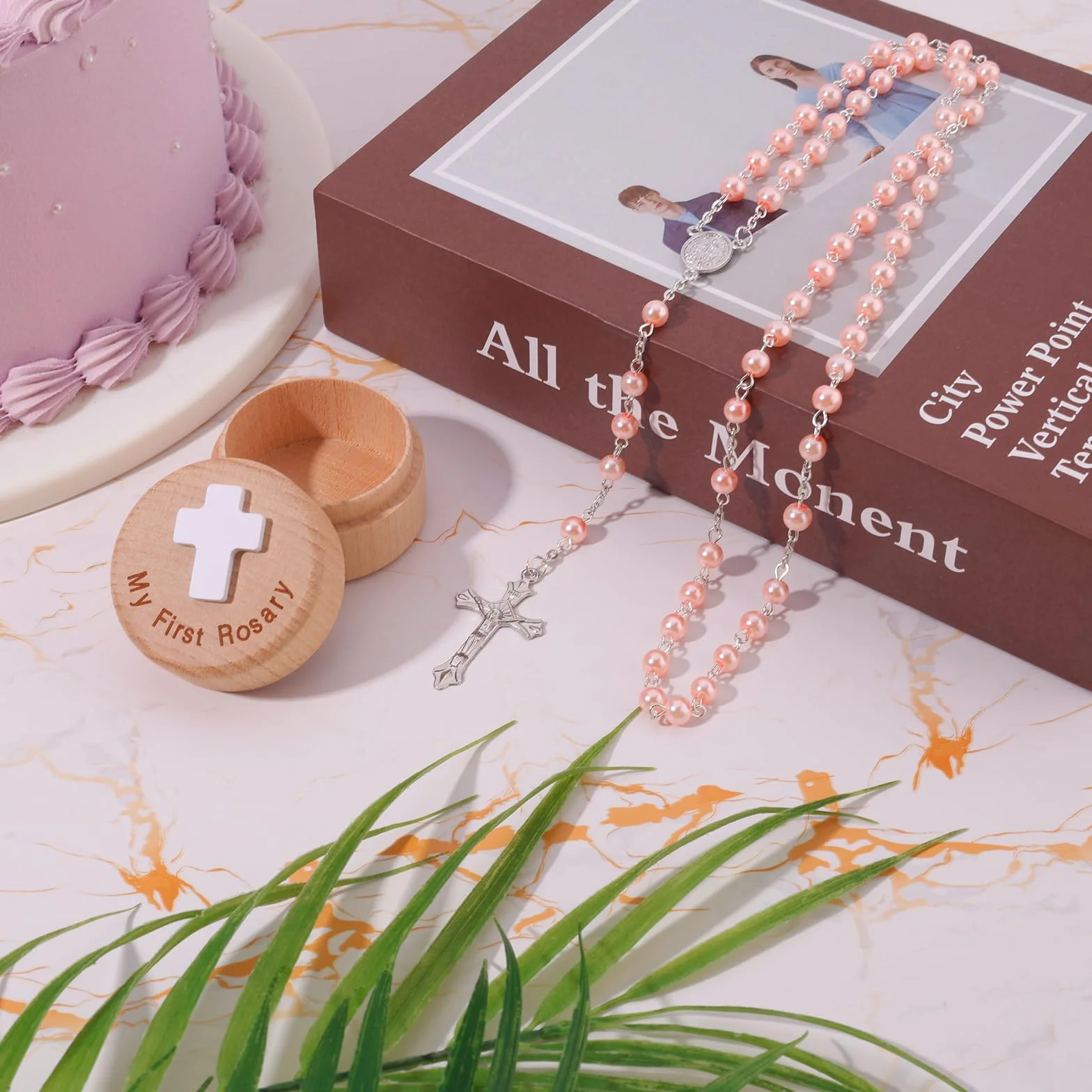 Cadeaux de Baptême My First Rosary Boîte à Souvenirs Collier Chapelet Rose Première Communion Catholique Baby Shower