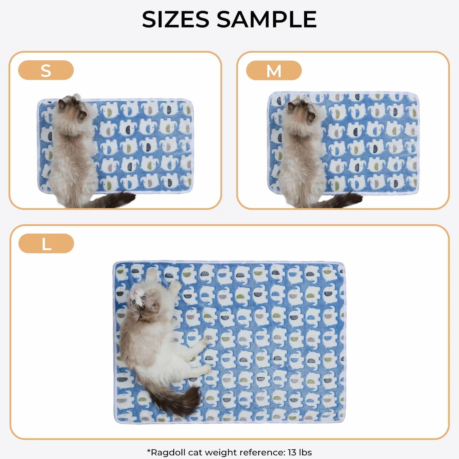 Lot de 3 couvertures en Flanelle Super Douce - Motif éléphant - pour Chiot et Chat - Bleu/Rose/Jaune - Taille M