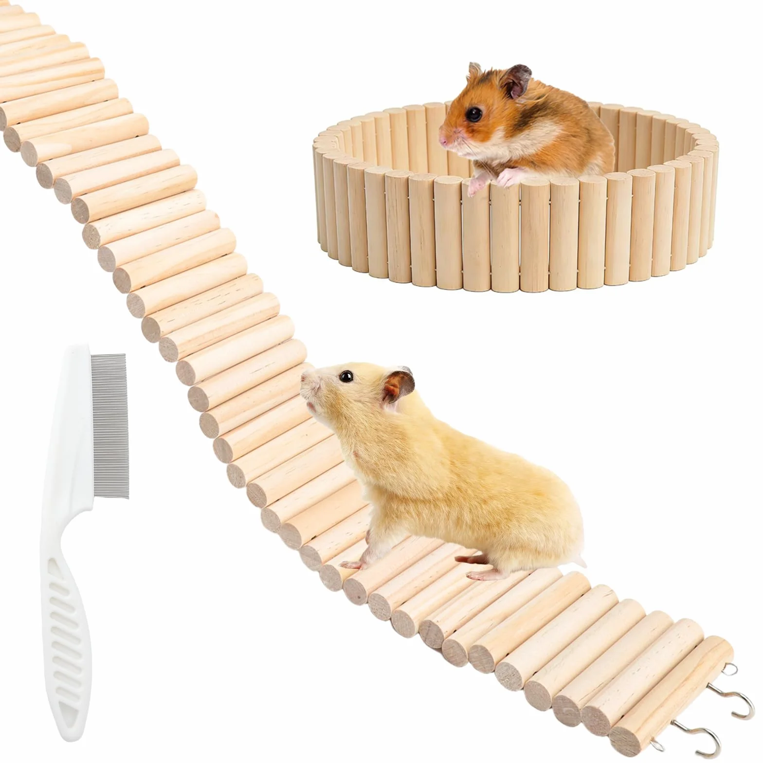 Échelle Hamster en Bois 60×8 cm Pont Escalade Suspendu Flexible pour Cage Petit Animal