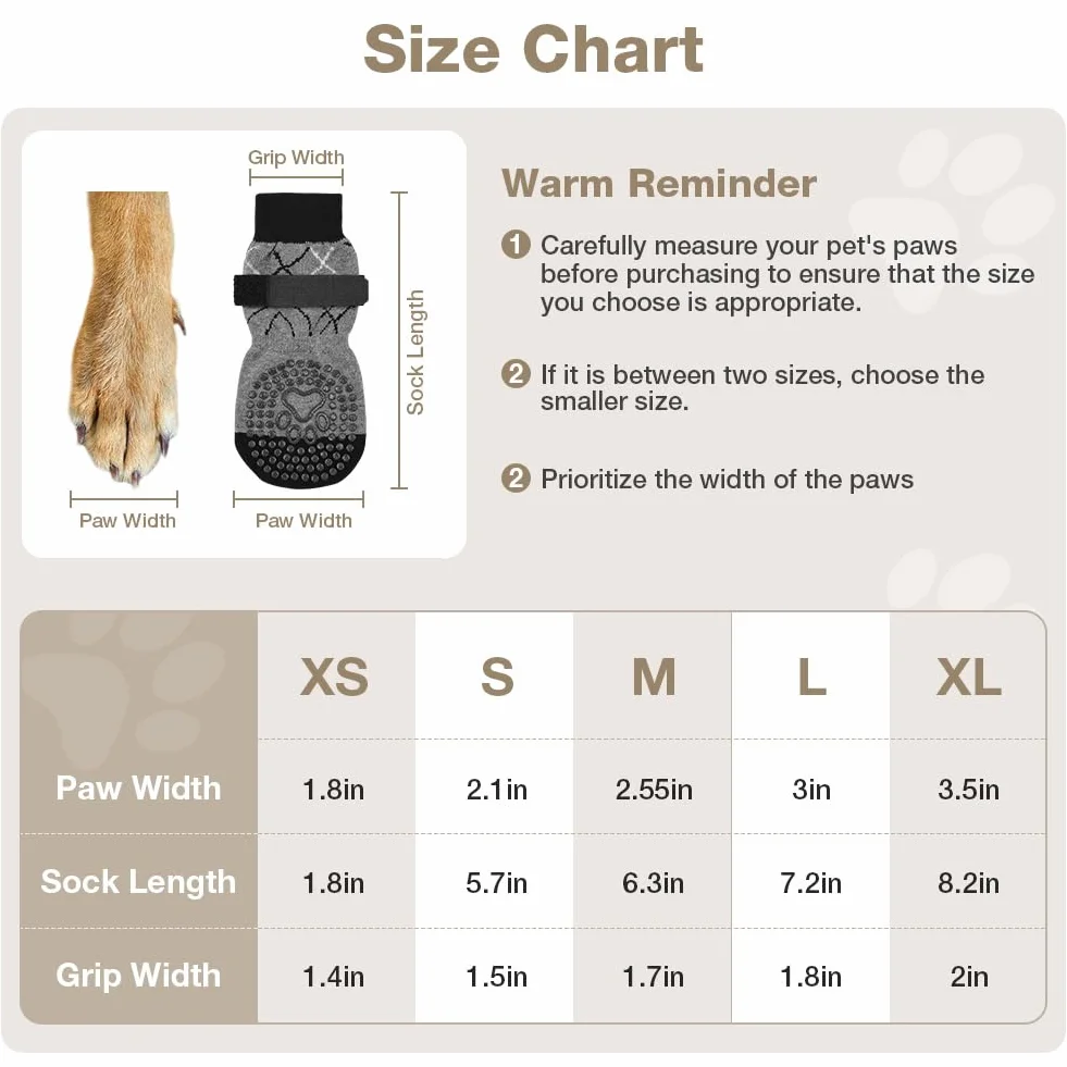 Chaussettes Antidérapantes pour Chien 2 Paires Réglables Protège-Pattes Double Face XS