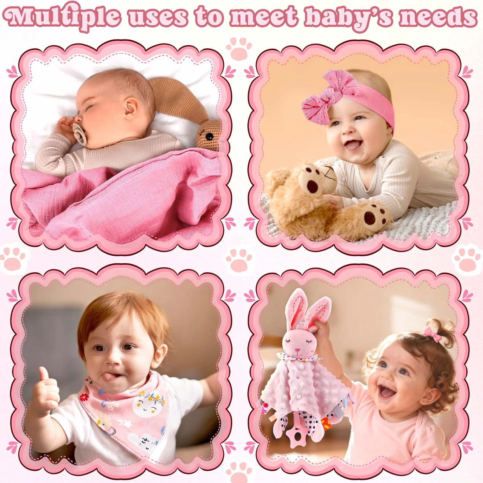 Coffret Naissance 13 en 1 Cadeau Bébé avec Grenouillère Doudou Tasse Couverture Bavoir Chaussettes Gants pour Filles