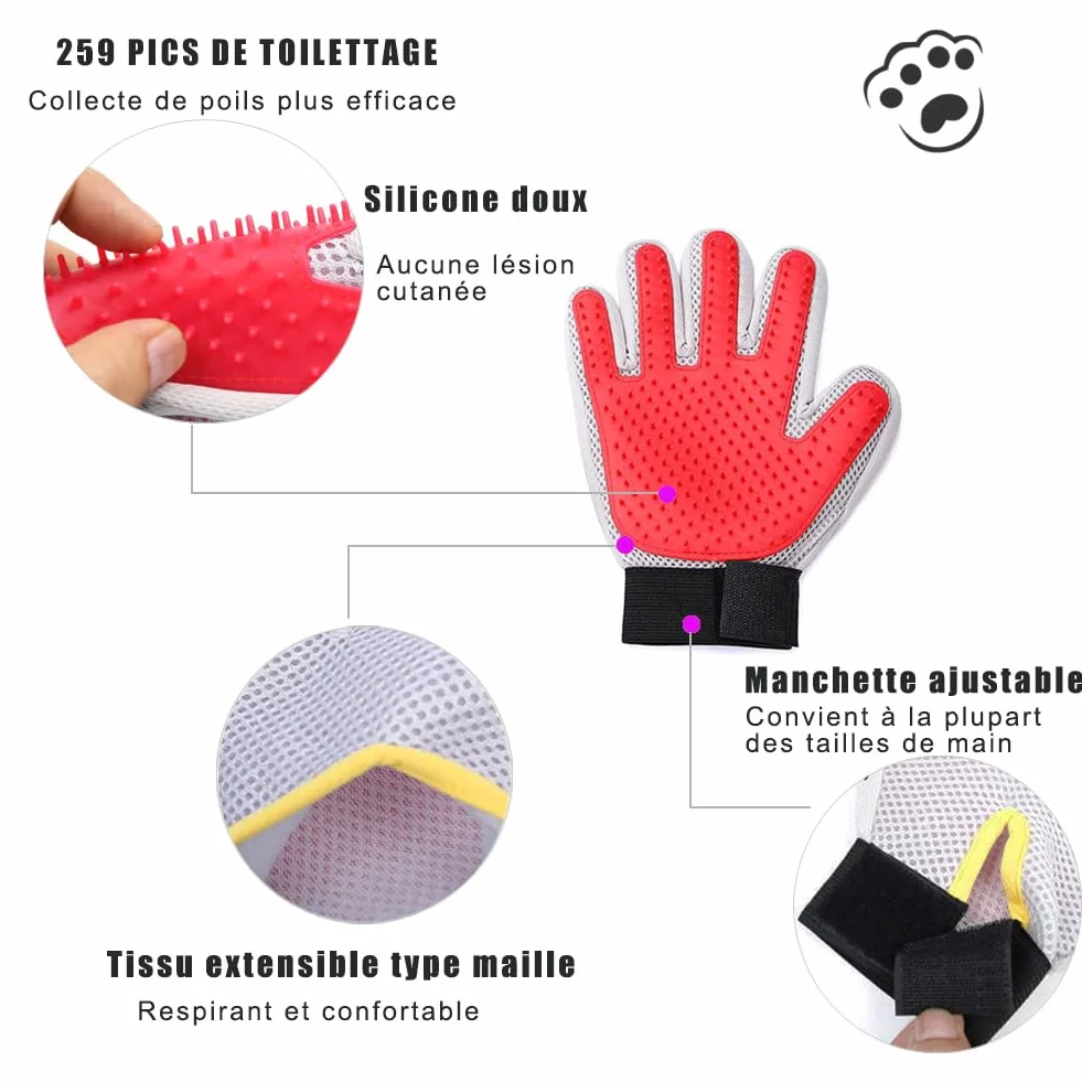 Marchul Lot de 2 Gants de Toilettage pour Animaux - Brosse Épilation Massage Poils Longs/Courts Chat Chien Lapin