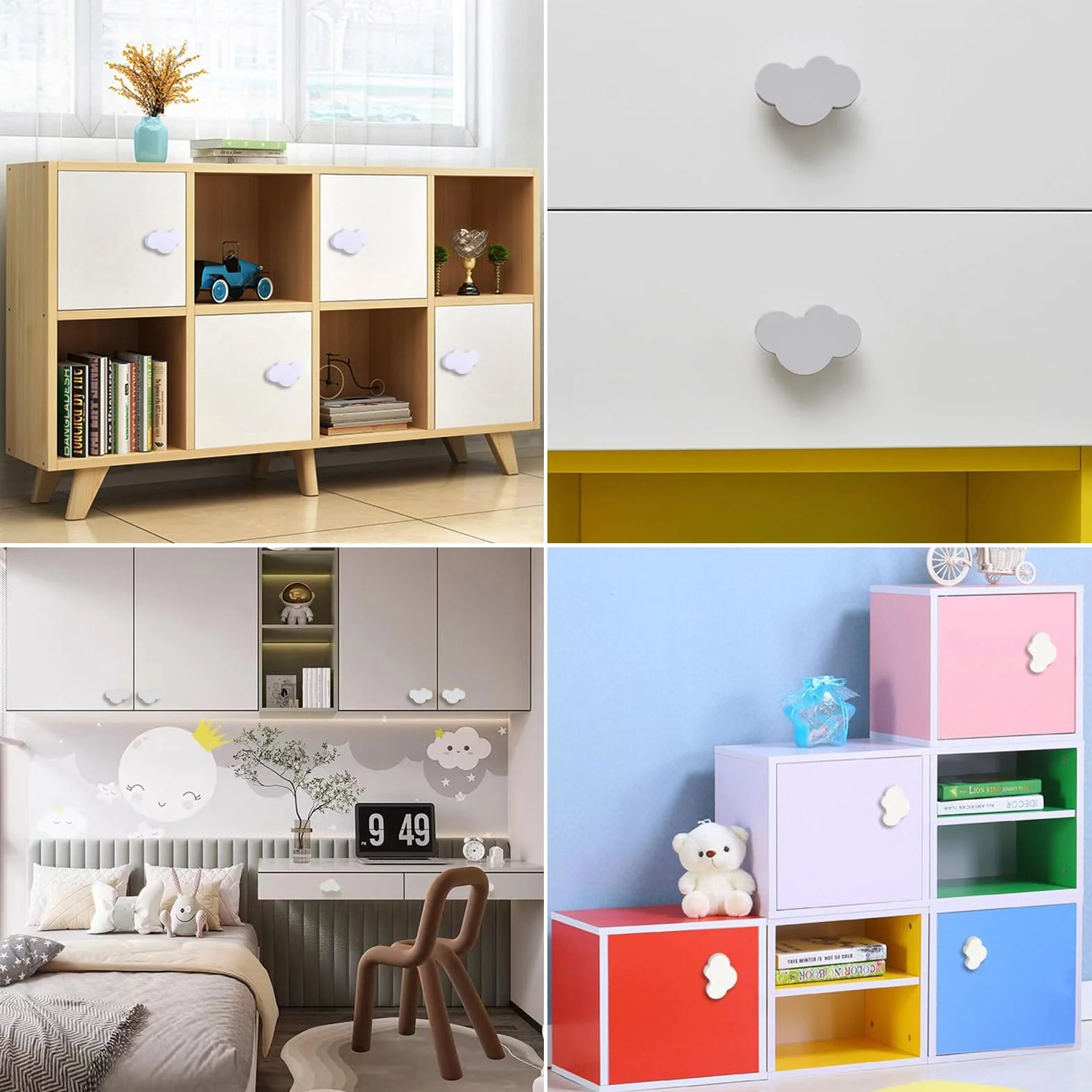 Boutons de Tiroir en Forme de Nuage, Lot de 6, Poignée d'Armoire Enfant, Caoutchouc, Blanc