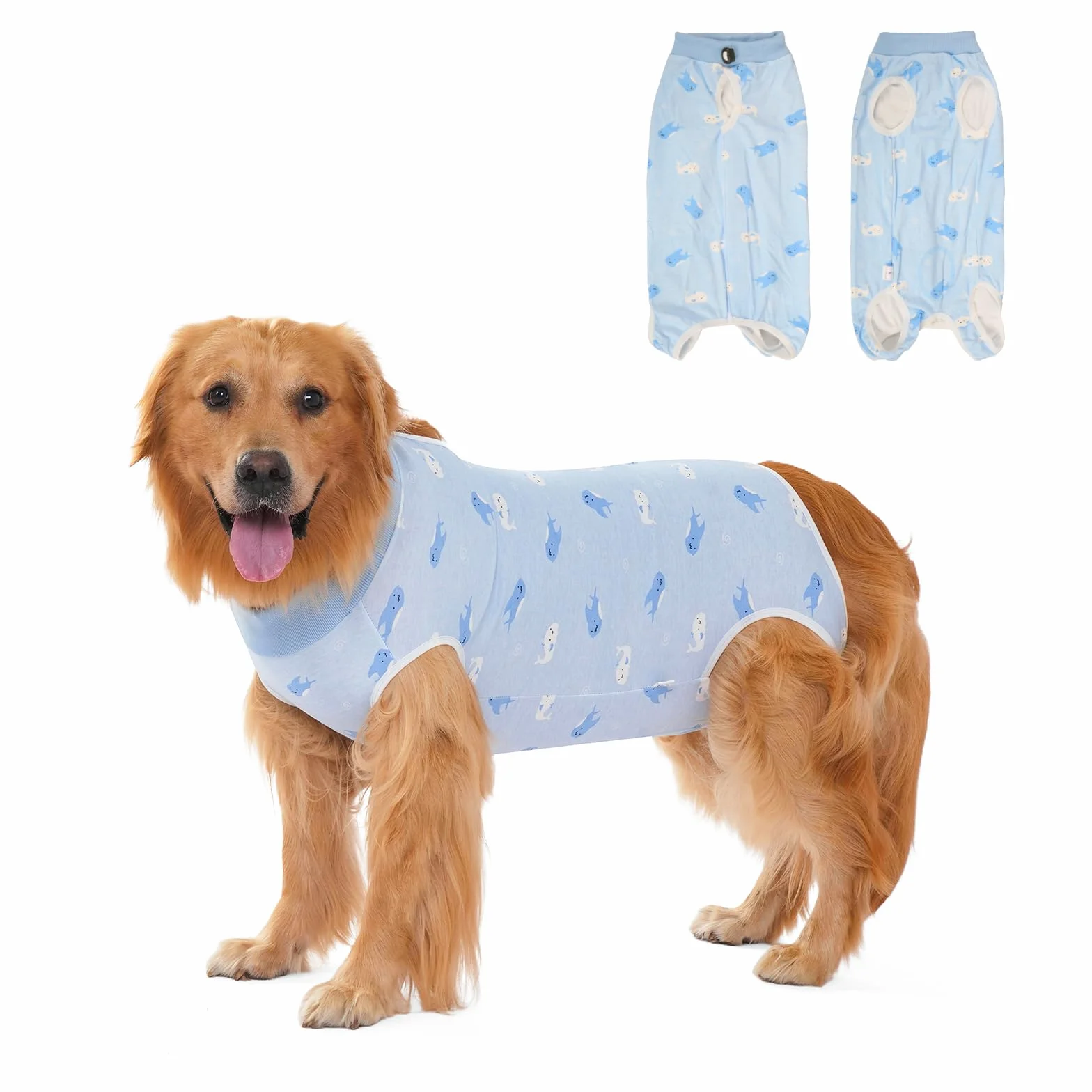 Combinaison de Récupération pour Chiens après Chirurgie, Body Chirurgical Chien Femelle Mâle, Protection Post Opératoire (Blue-Baleine, XL)