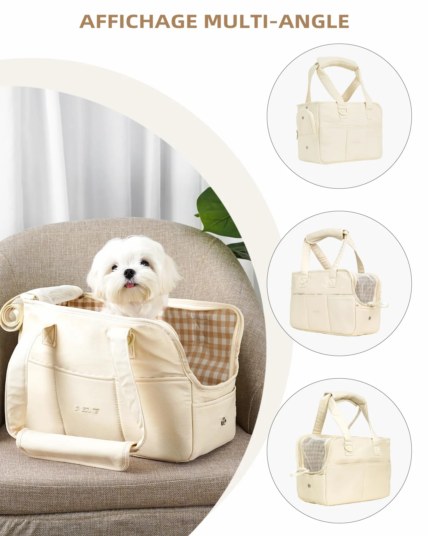 ONECUTE Sac de Transport pour Chat Chien Respirant Pliable Voyage jusqu'à 3 kg Beige