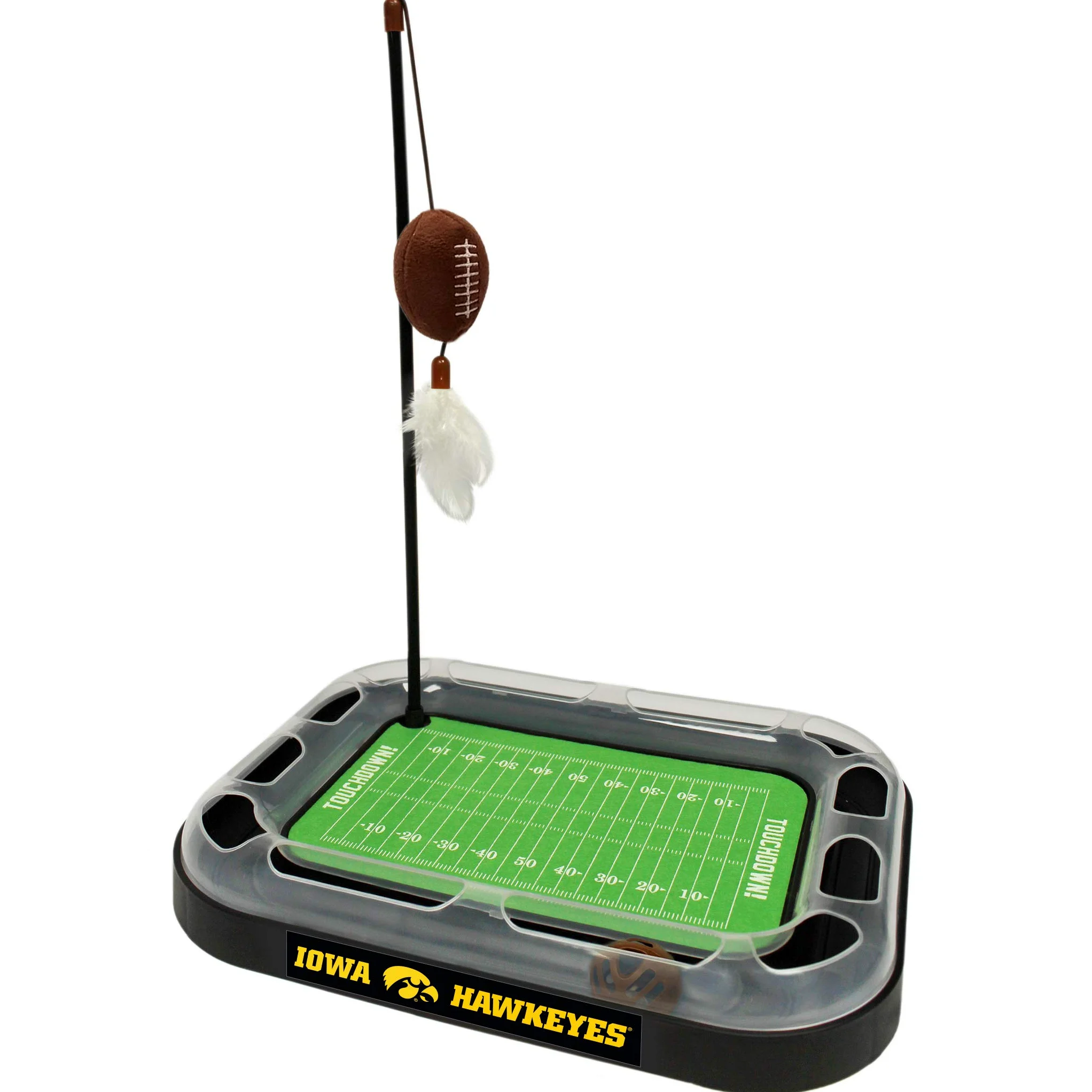 Pets First Griffoir et jouet de football en peluche avec herbe à chat, plumes et grelot interactif – Jouet pour chat 5 en 1