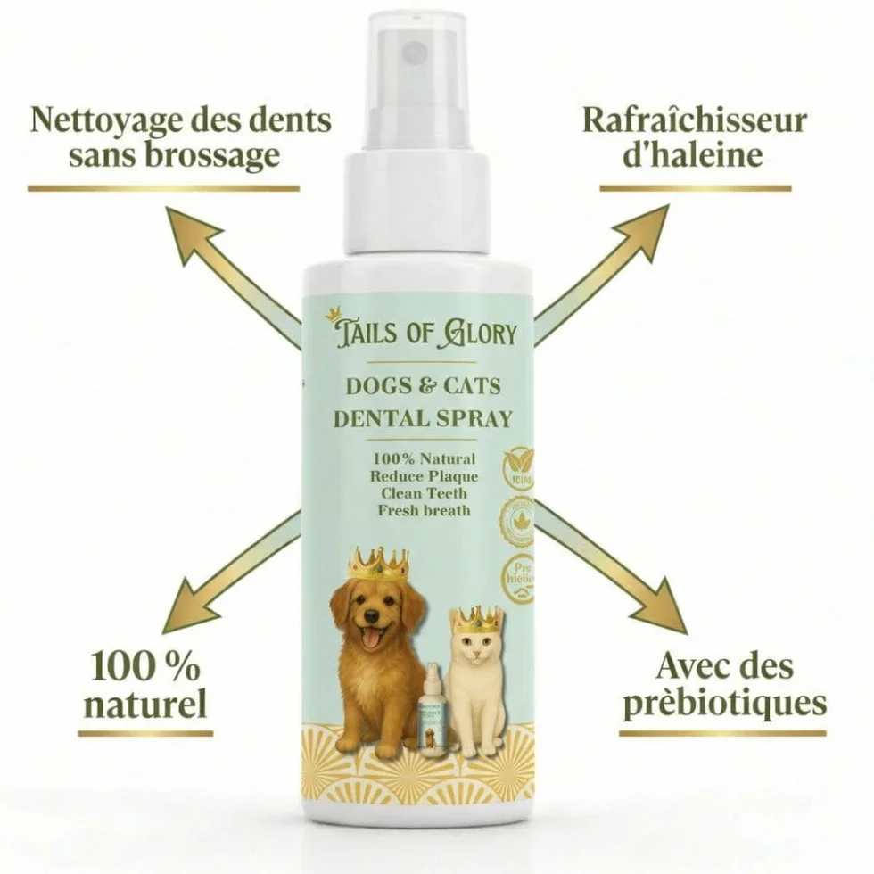 Spray Dentaire Chien & Chat 100ml – Haleine Fraîche, Anti Plaque, Anti Tarte – Formule Prébiotique Naturelle
