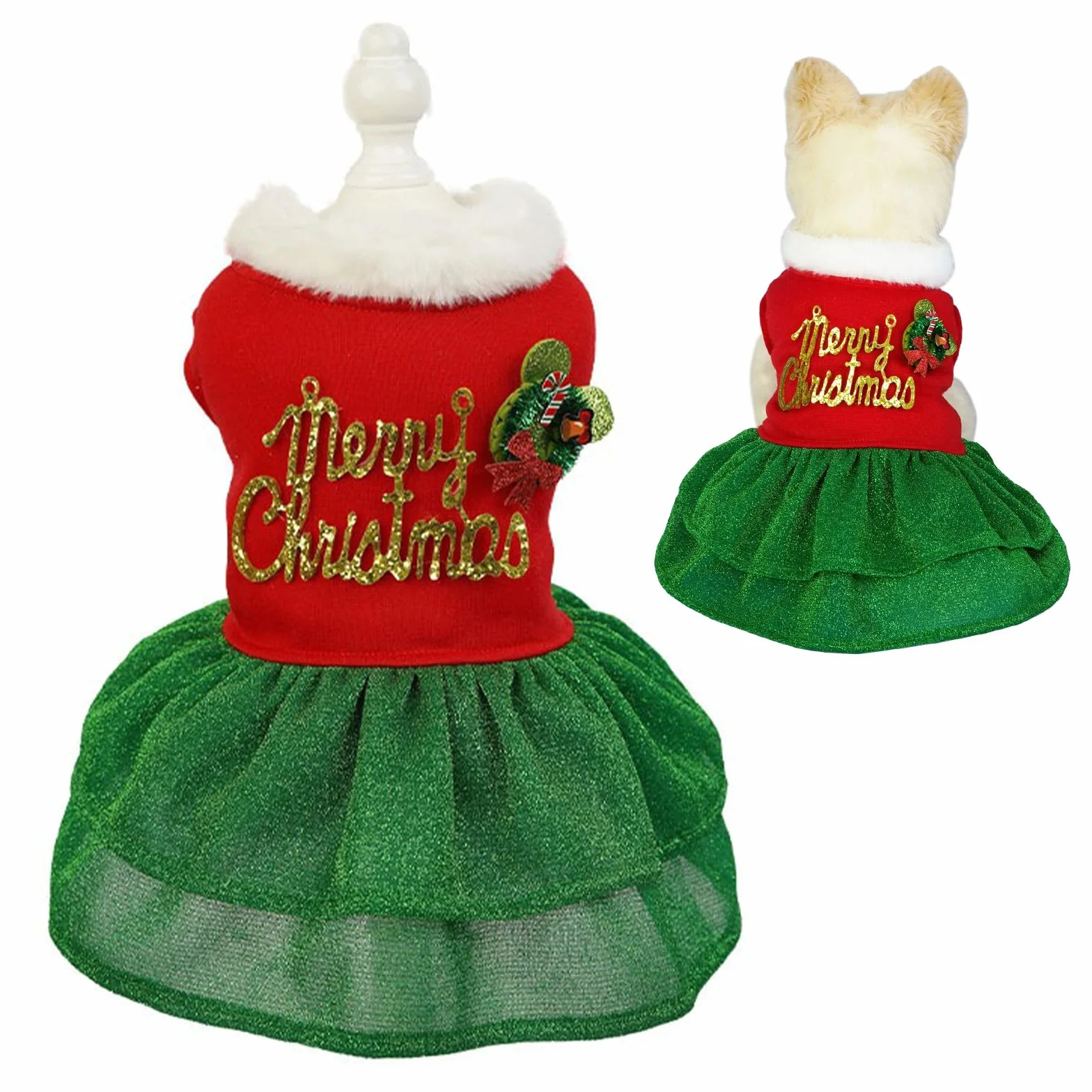 Robe de Noël pour chien en velours taille M - Costume de vacances d'hiver