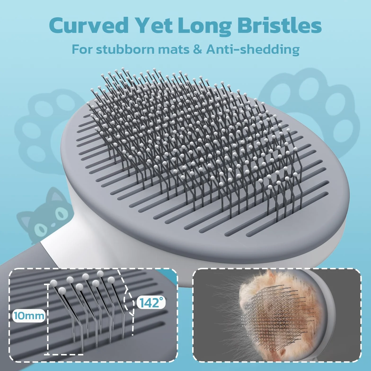 Brosse pour Chien et Chat Zivacate avec Prise Ergonomique, Nettoyage en un Clic, Design Breveté, Accessoire pour Poils Courts et Longs (Gris)