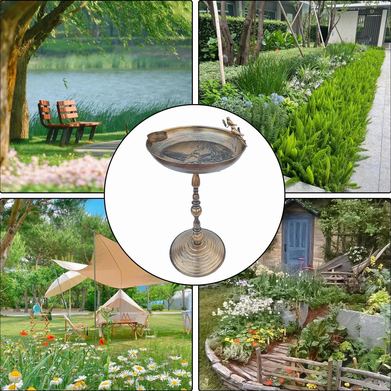 Bain d'oiseaux Extérieur | Fontaine À Oiseaux sur Pied pour Jardin - Bassin en Fer Forgé avec Plateau De Nourriture, Décoration pour Terrasse, Jardin, Balcon Et Cour