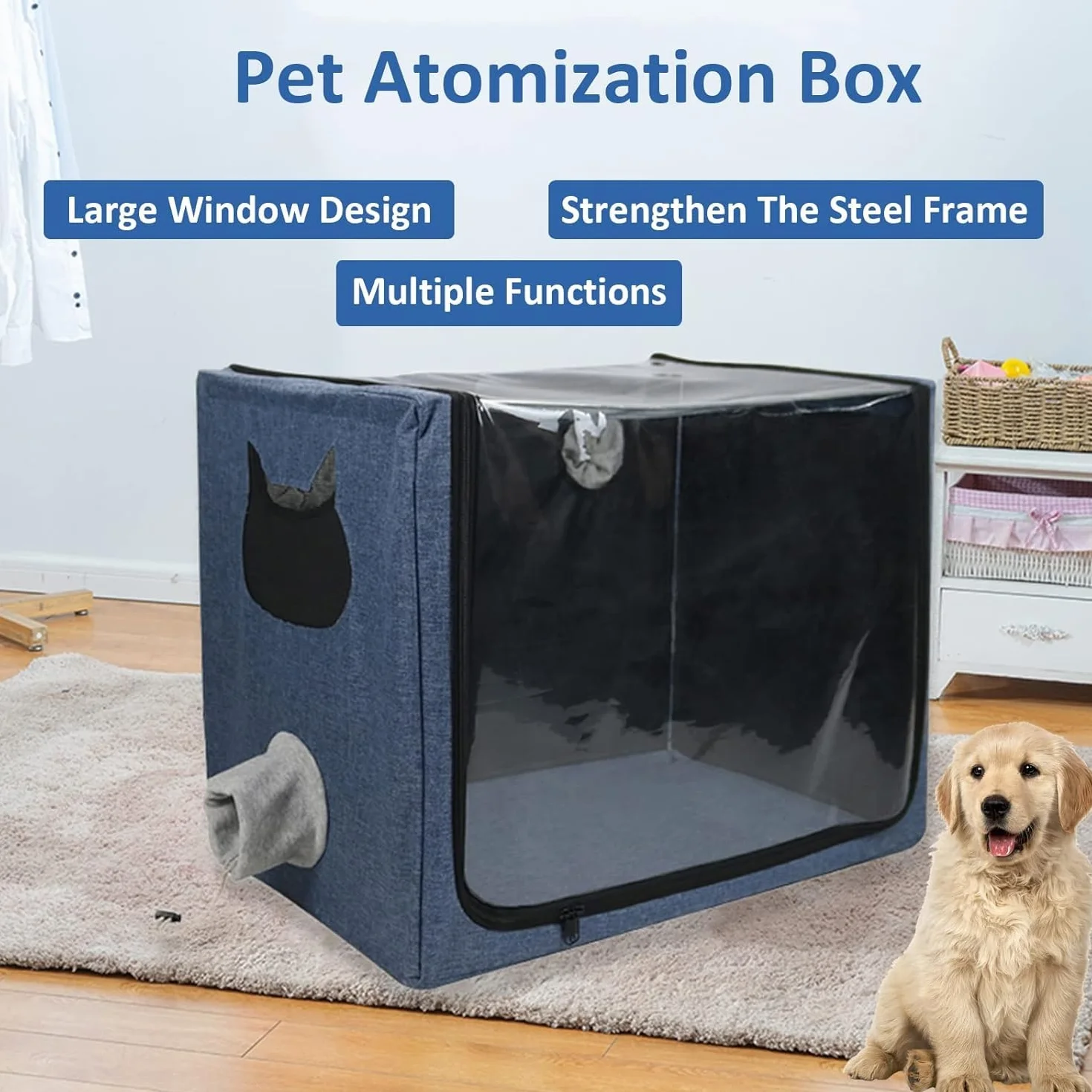 Boîte d'Atomisation Animaux Compagnie, Cage ICU Oxygène Chat Chien Pliable Traitement Respiratoire