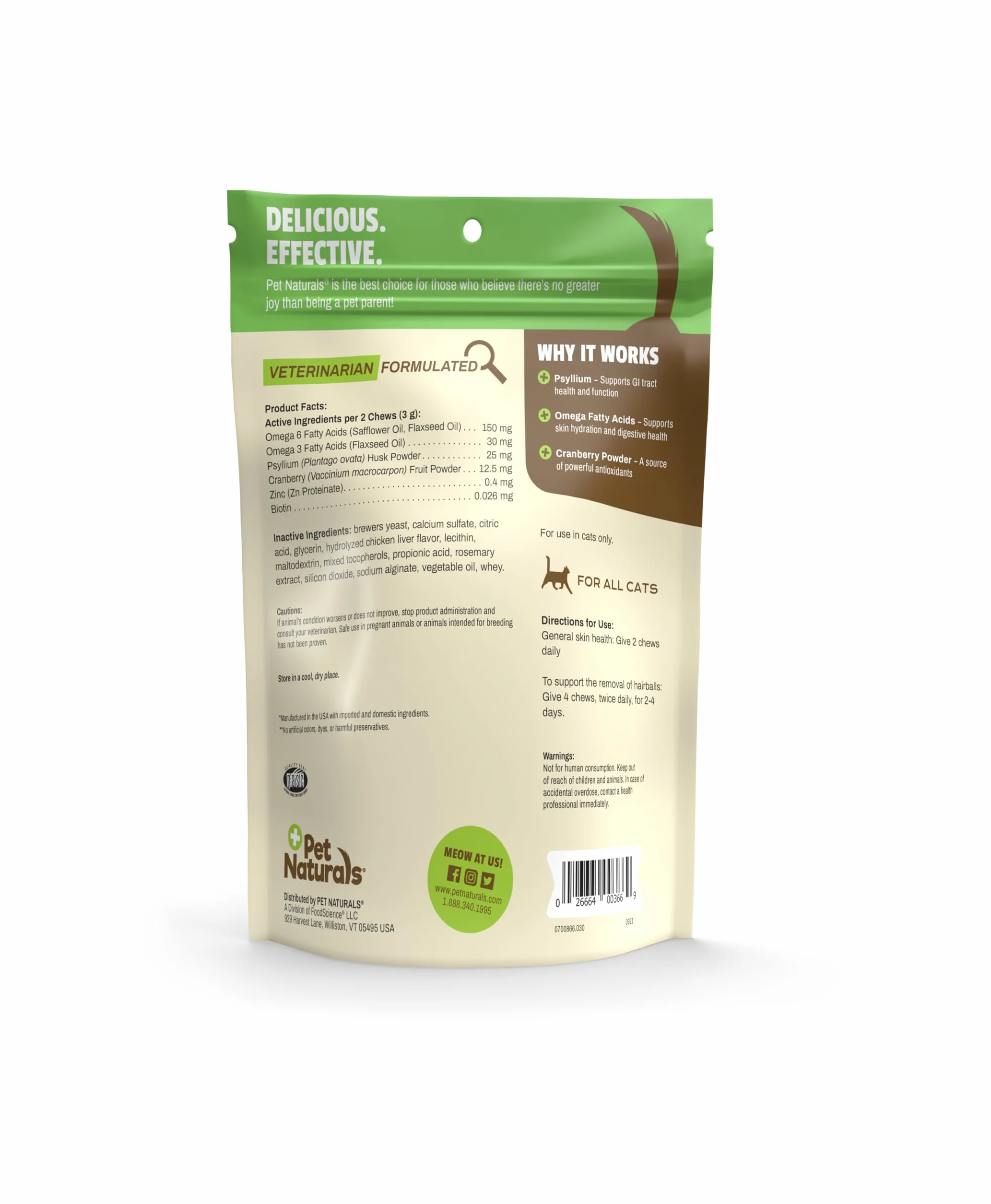 Pet Naturals Hairball friandises à mâcher au Poulet Suppléments contrôle Boules de Poils Soutien digestif Chat