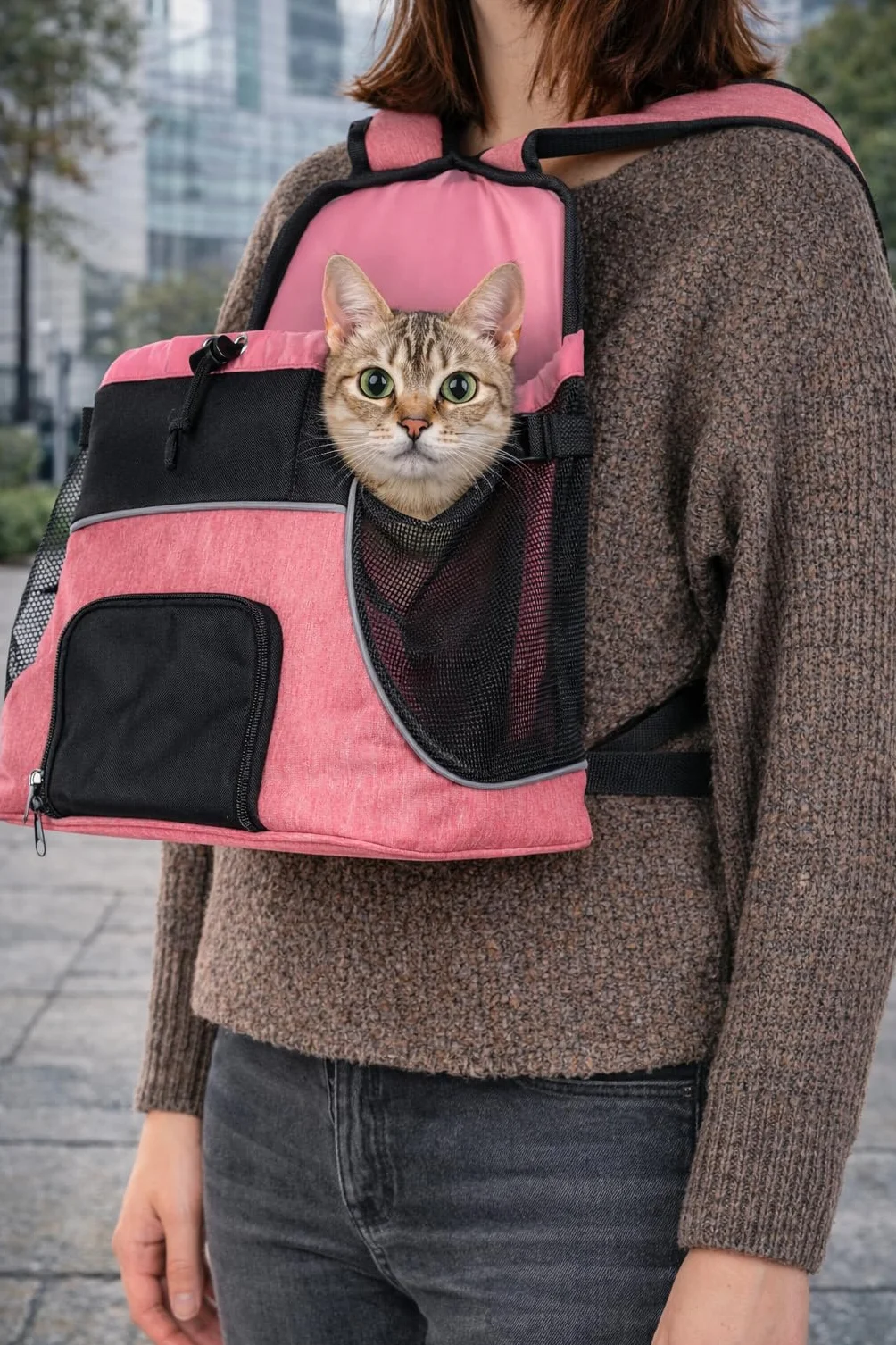 Sac de Transport Chat – Chien – Flamingo Xanty Rose – 29×23×38 cm – Polyester + Mousse – Dos renforcé – Fond Amovible 30°C – Sangles réglables – Poche zippée