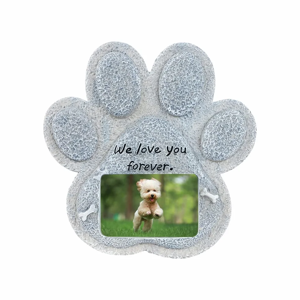 Plaque Commémorative Personnalisée pour Chien Chat en Résine avec Photo Cadeau en Forme de Patte