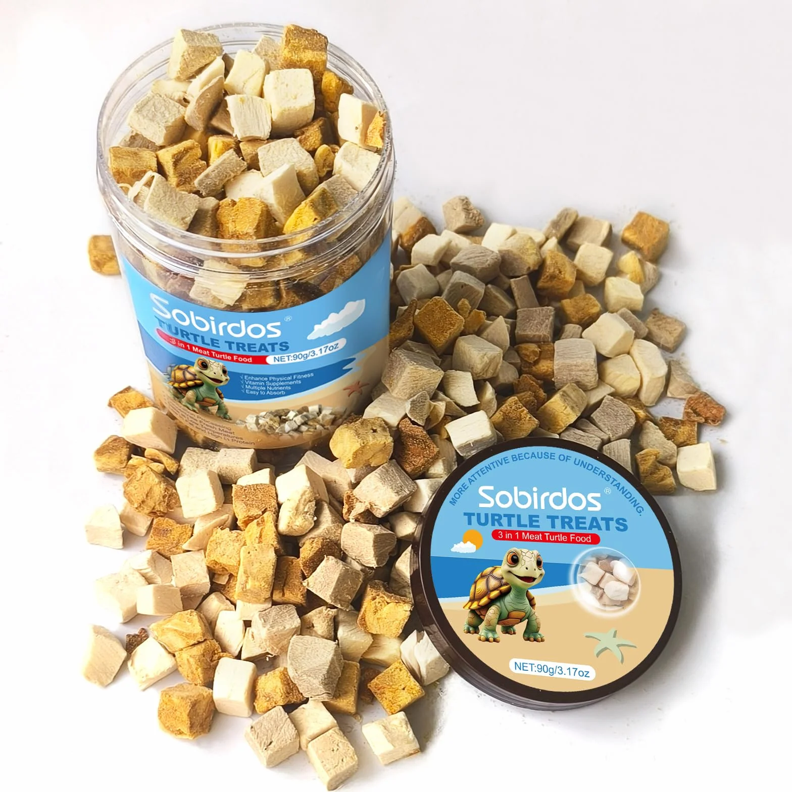 Nourriture 3 en 1 pour Tortues de Viande, Poulet et Poisson Lyophilisés, 90g