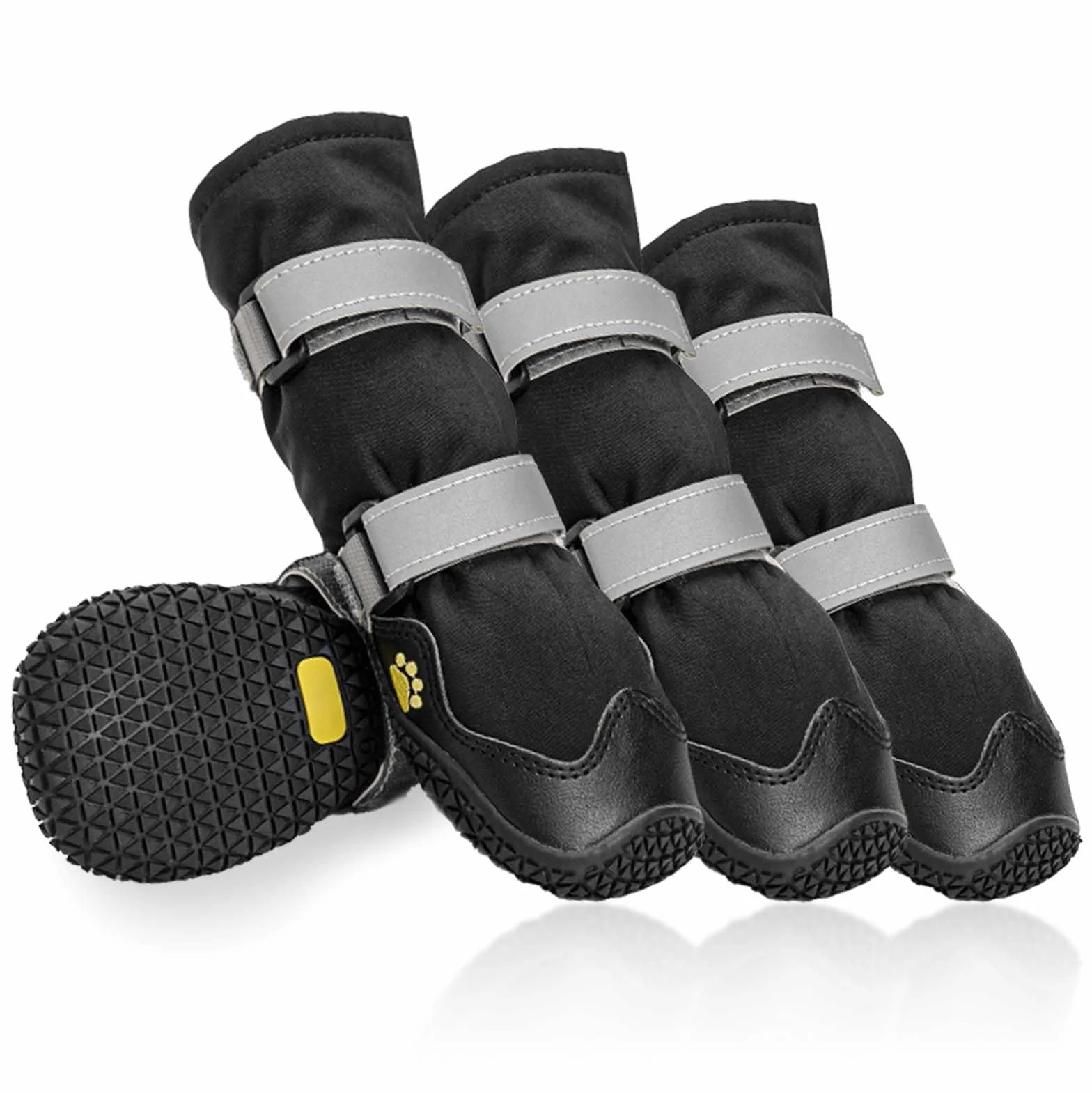 Antidérapant Chaussure Chien avec Sangles réfléchissantes, Bottines Chien imperméables, Semelles en Cuir résistant à l'usure, protège-Pattes pour Petits, Moyens et Grands Chiens 4 pièces(M, Noir)