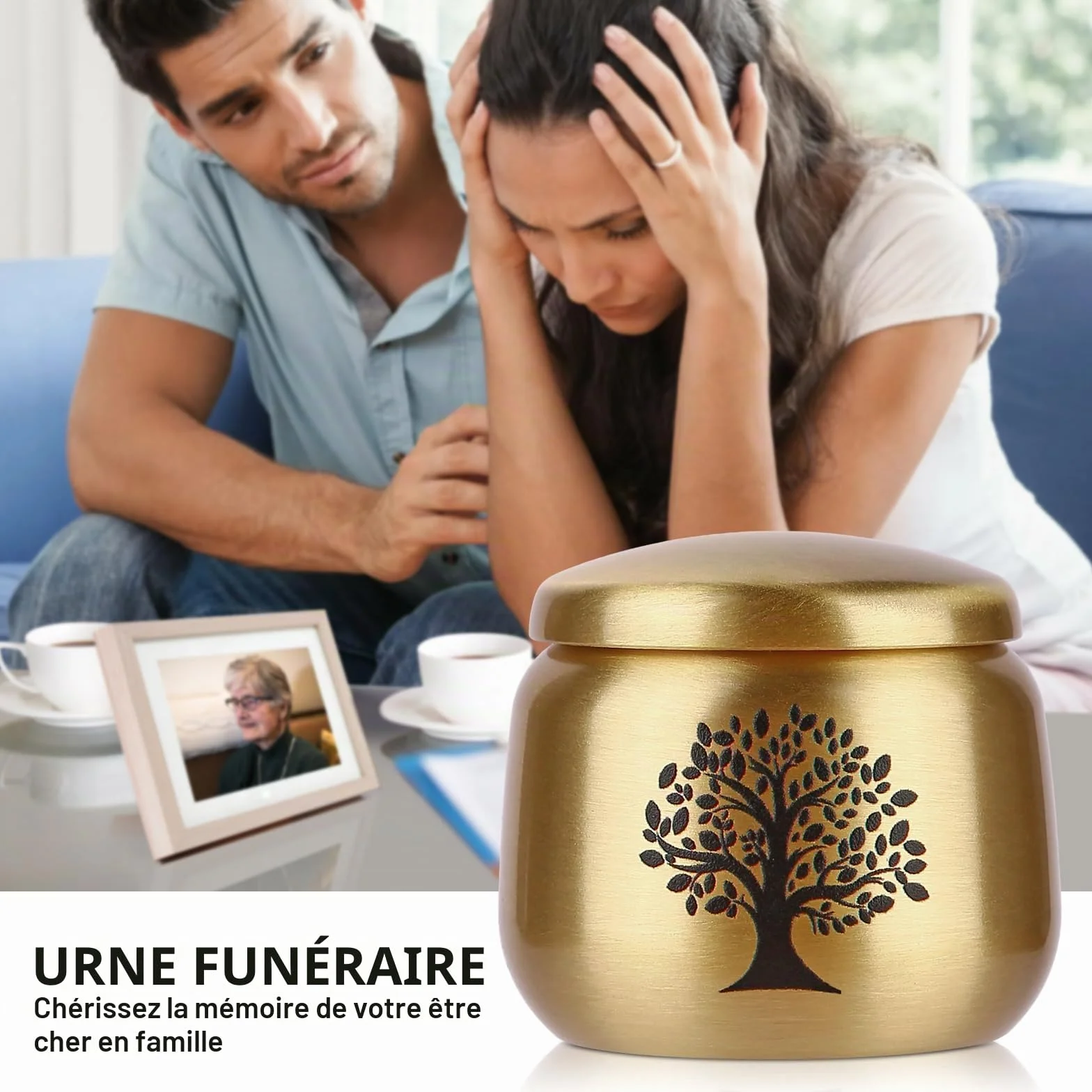Urne funéraire en Laiton Motif Arbre de Vie pour Cendres Adultes, Femmes, Animaux domestiques 2.5 Pouces Cubes
