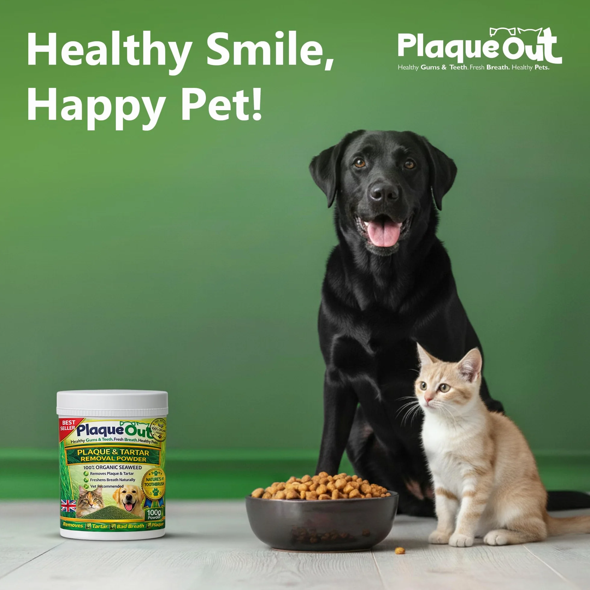 Plaque Out – Produit permettant d’éliminer la plaque dentaire et le tartre chez les chiens et les chats - Livraisons gratuite- Pot de 100g - Multi-Mite ®
