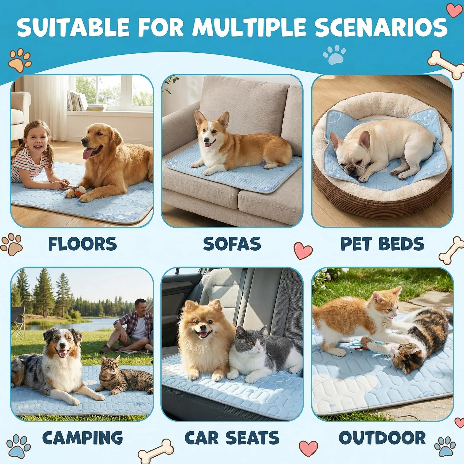 Ninonly Tapis Rafraîchissant pour Chien 50x70cm Latex Antidérapant Bleu