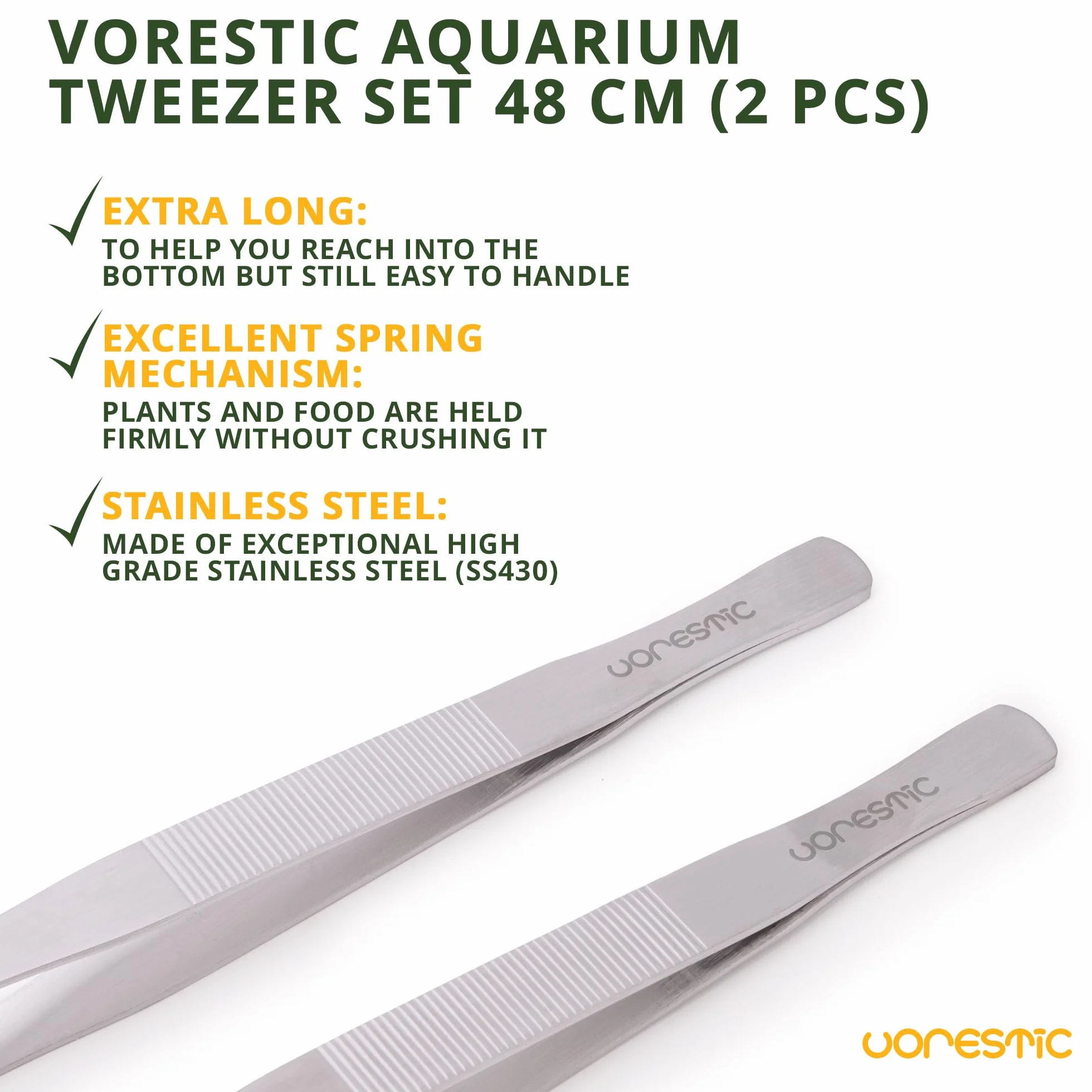 VORESTIC Pince Aquarium Longue Set 48cm, Accessoires Aquascaping