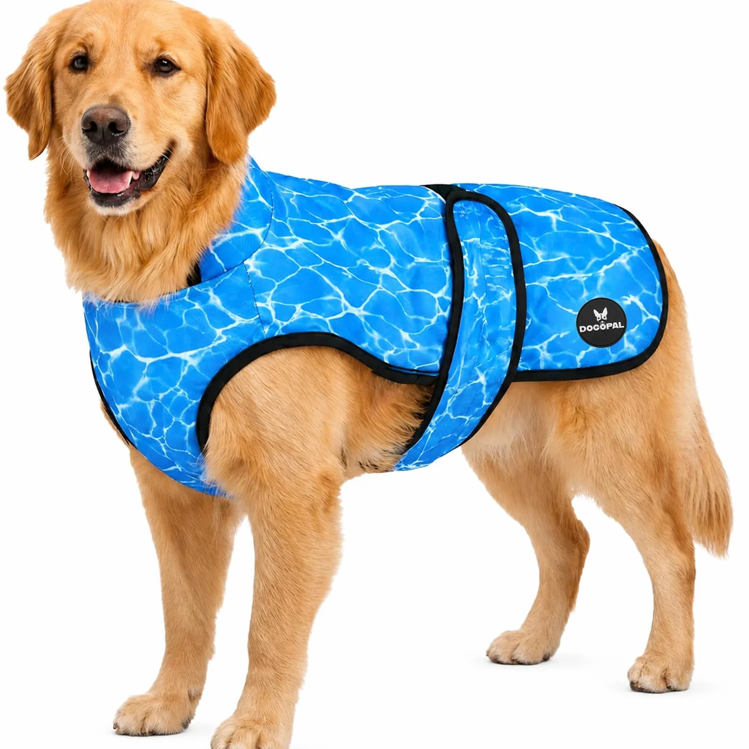 DOGOPAL Gilet Rafraîchissant pour Chien Activé par l'Eau, Veste Réfrigérante avec Protection UV, Manteau d'Été Léger et Respirant à Col Haut (Bleu, XXL)