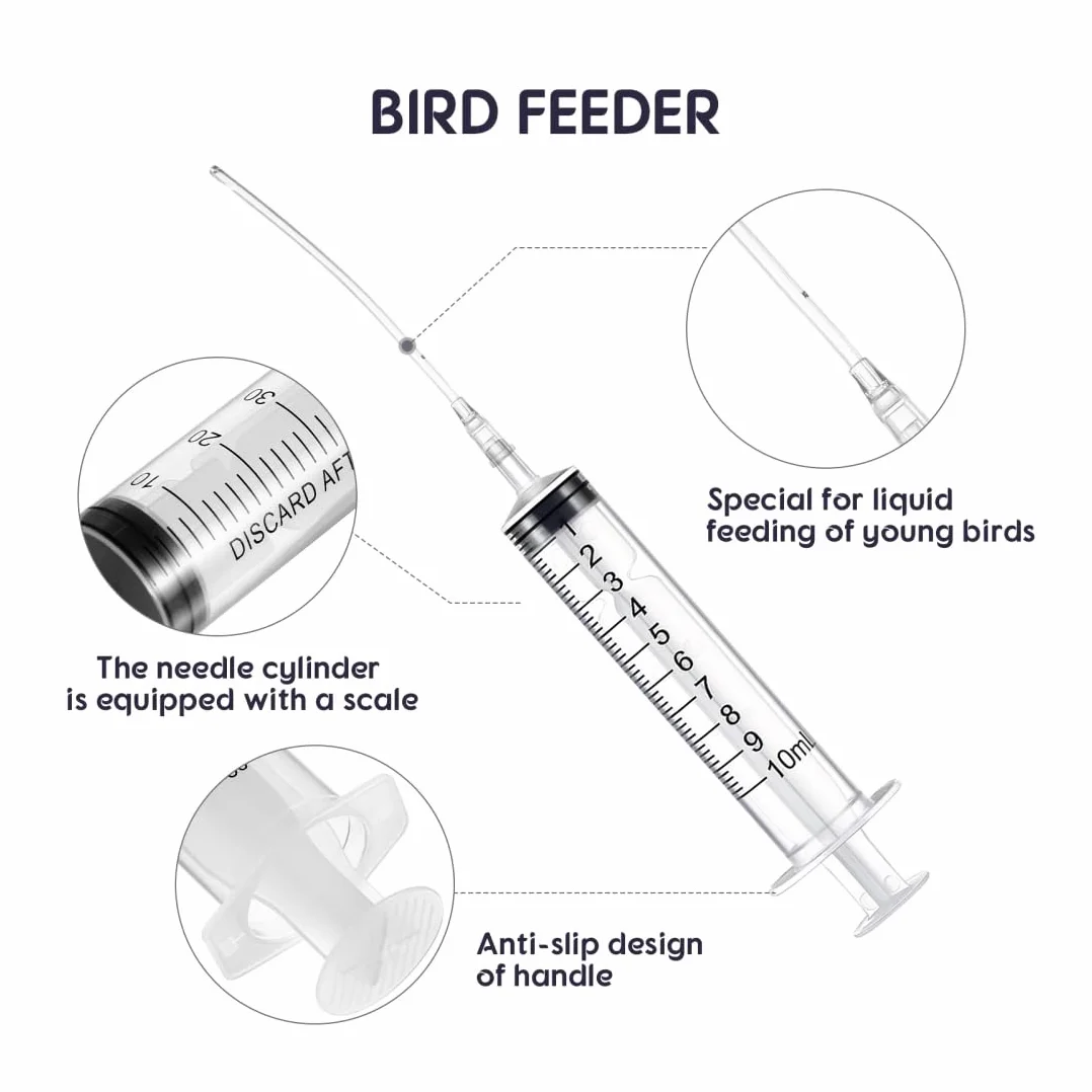 Tubes d'Alimentation 10 ml pour Jeunes Oiseaux et Perroquets, Seringue Alimentaire Facile à Nettoyer