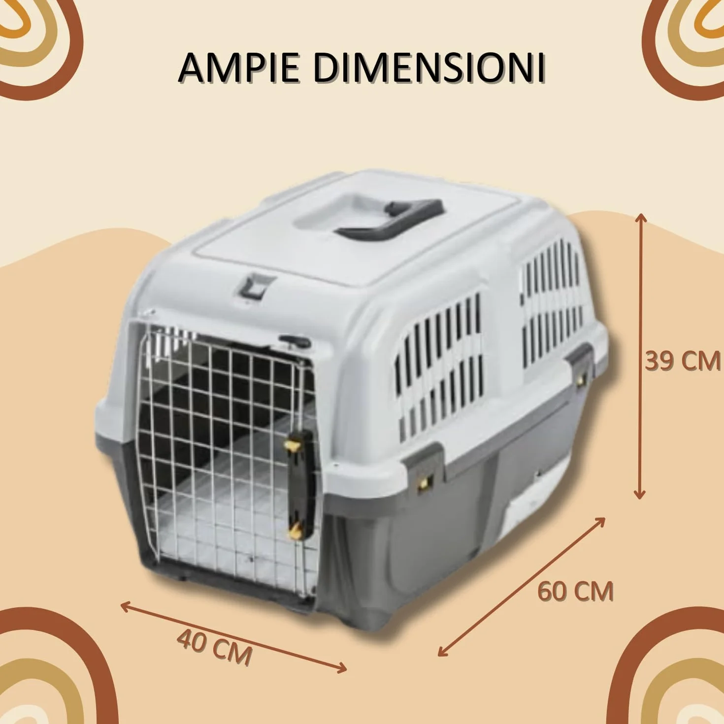Pet's Market Transport Skudo Cat Travel avec litière intégrée rigide en plastique 60 x 40 x 39 cm gris