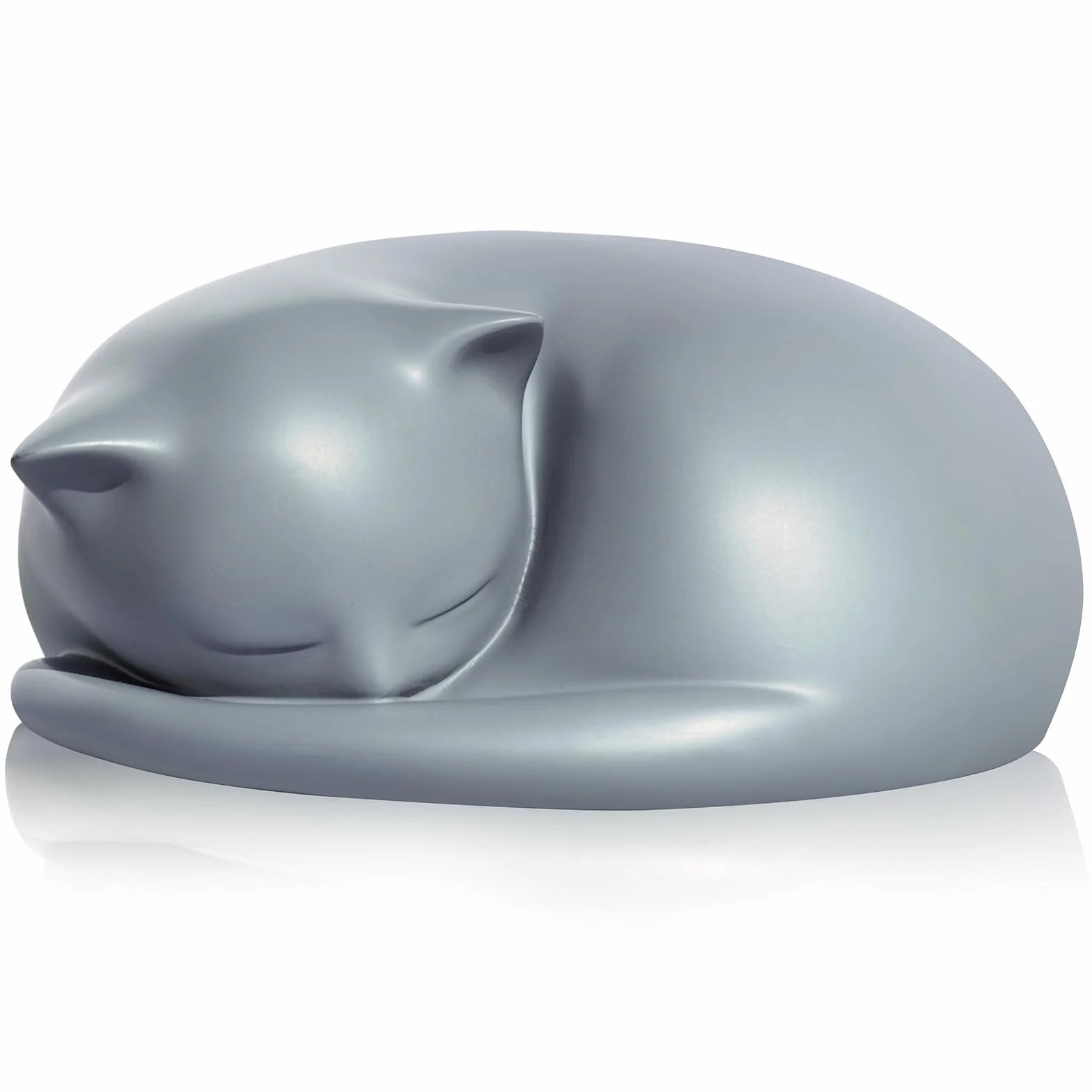Urne Funéraire Chat en Résine Forme Chat Endormi avec Sac Velours Gris